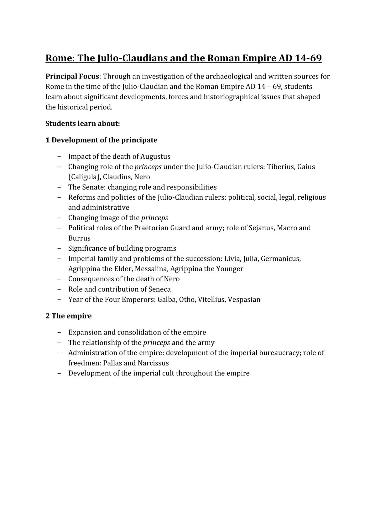 Julio -Claudian Syllabus Notes - Page 1