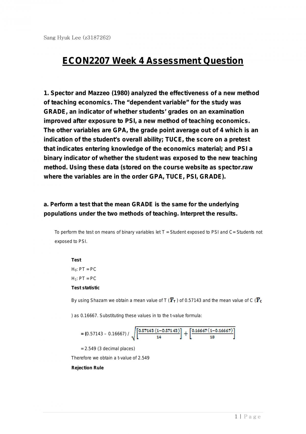 2009 S2 Assessment 1 - Page 1