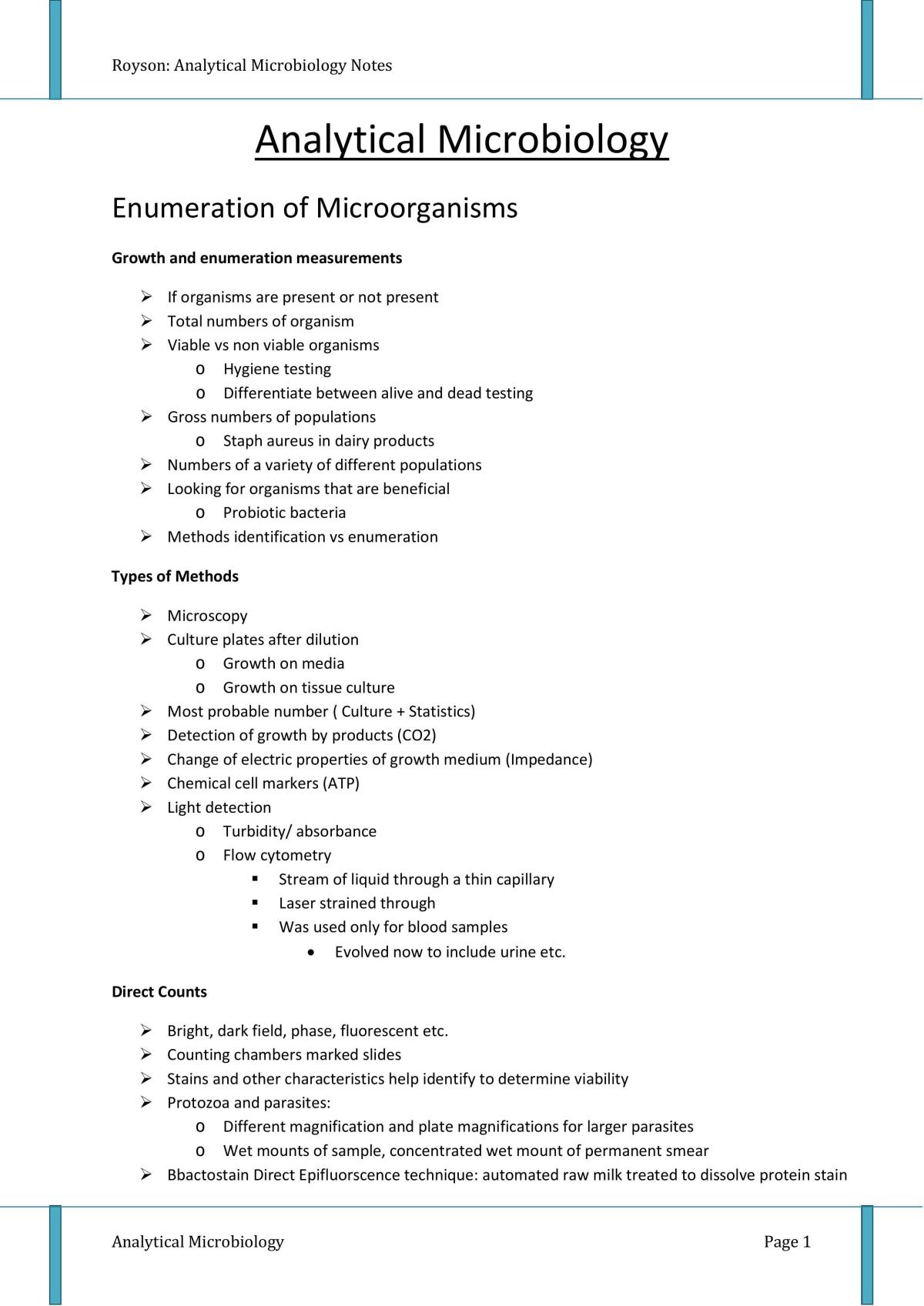 Analytical Microbiology Complete Lecture Summaries  - Page 1