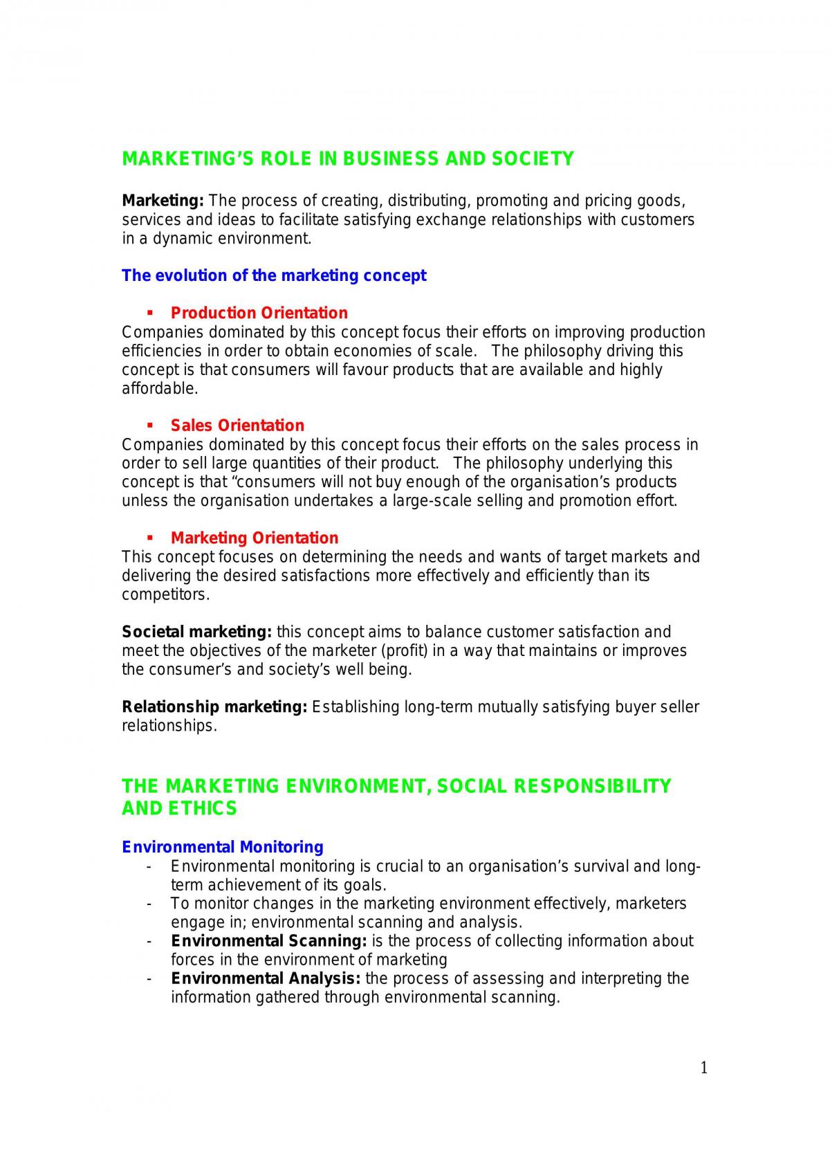 Notes For Marketing First Year - Page 1