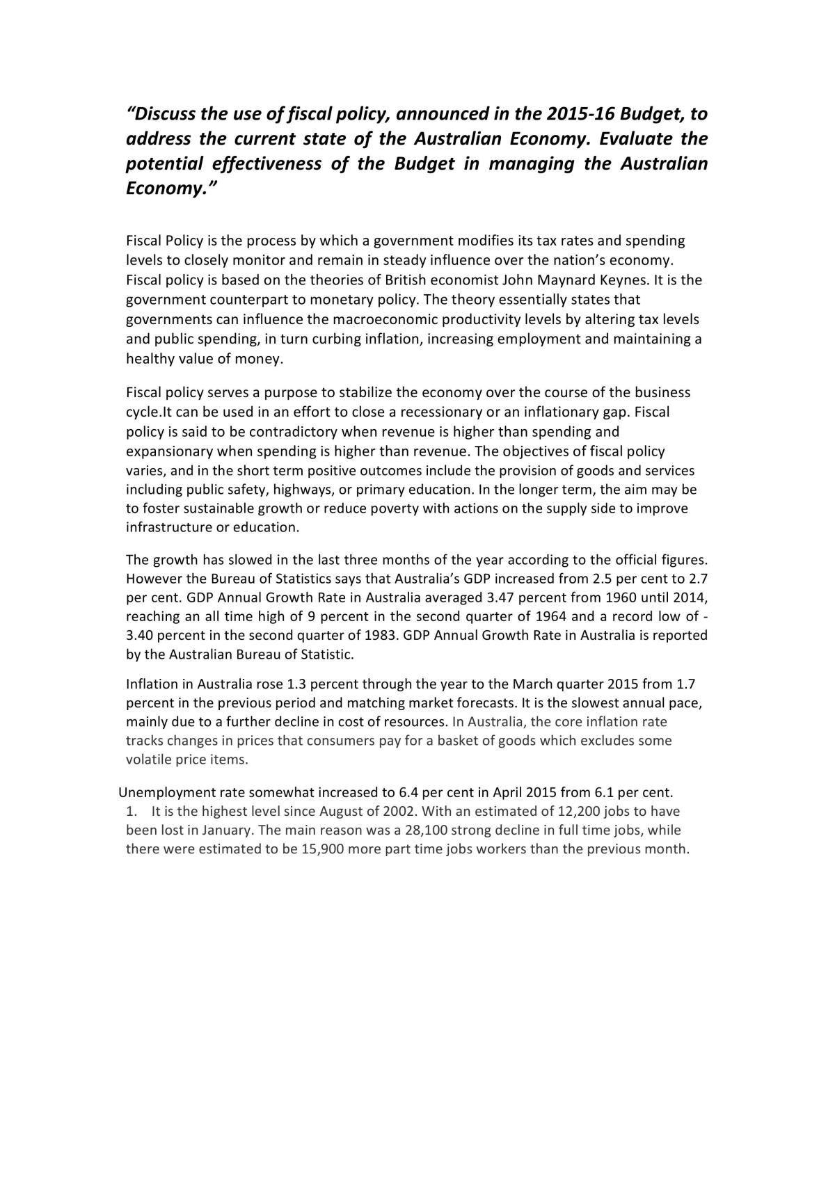 Budget 2015 Essay - Page 1