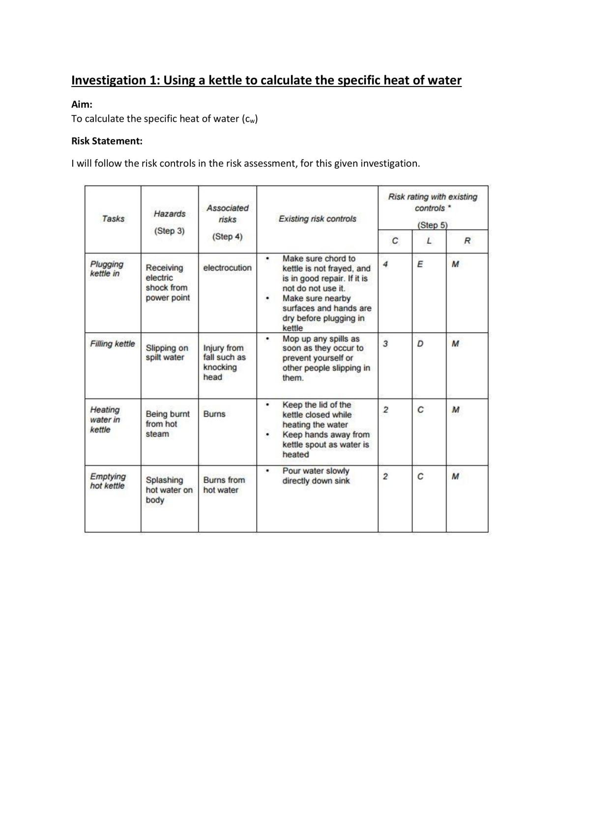 Investigation 1 for Course PHYS1110 - Page 1