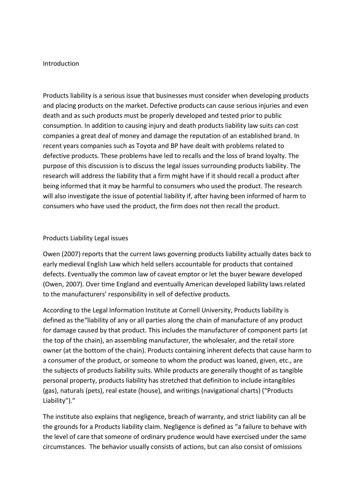 Products Liability  - Page 1