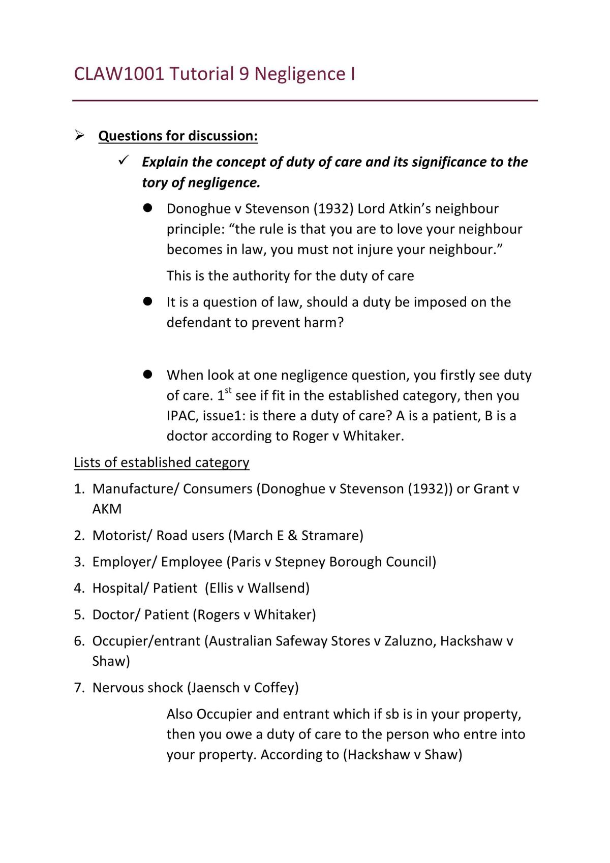 CLAW1001 Tutorial 9 Comprehensive Answer-Checked by Tutor - Page 1
