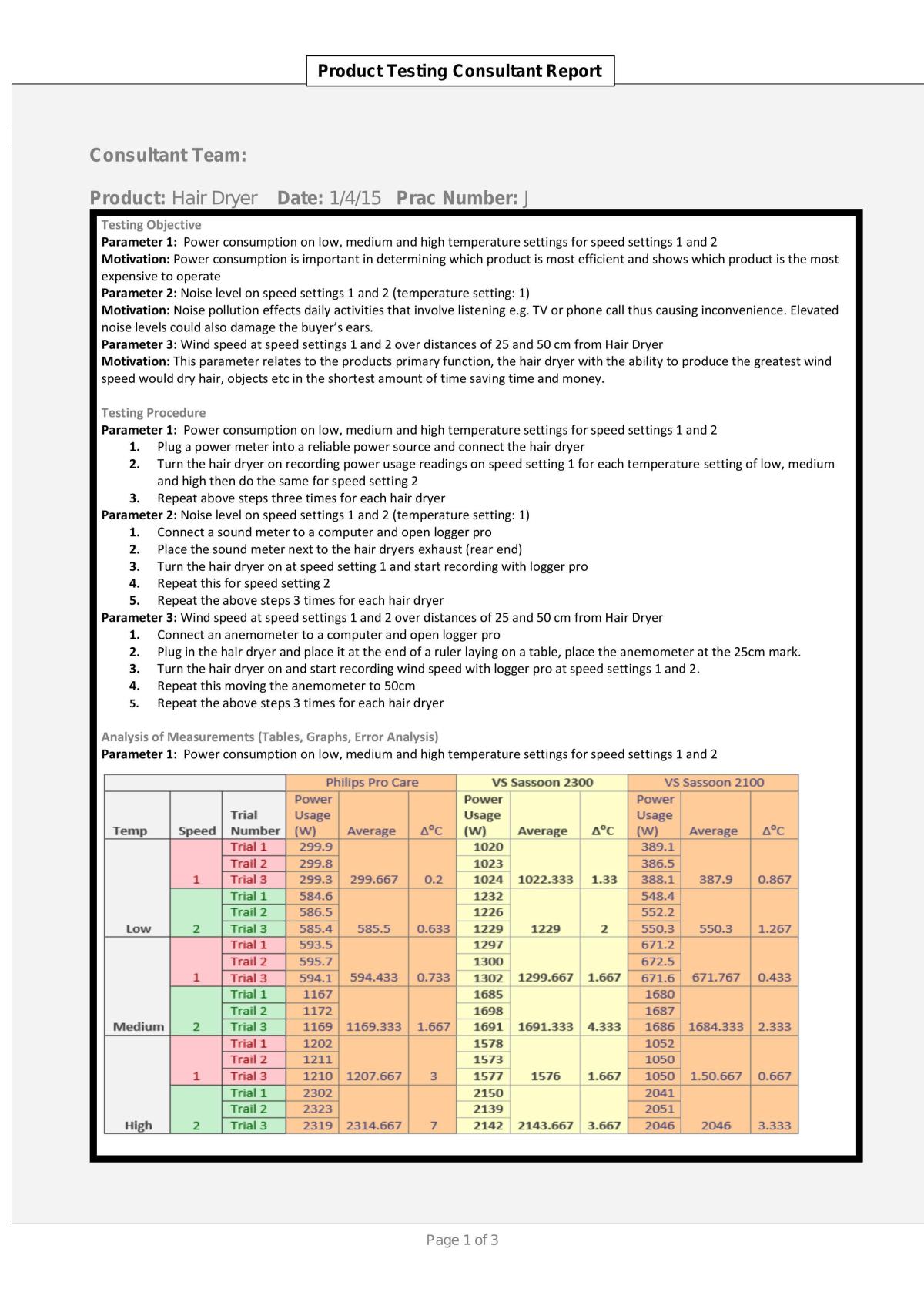 Physics Hair Dryer Lab Report - Page 1