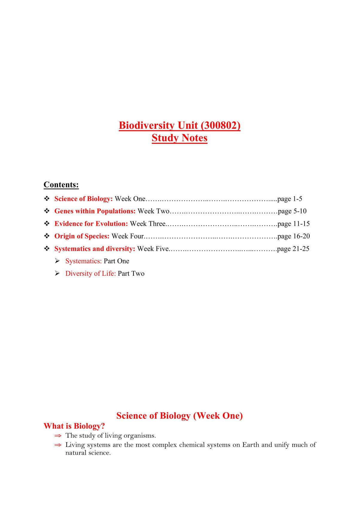Biodiversity Complete Study Notes for Summer School - Page 1