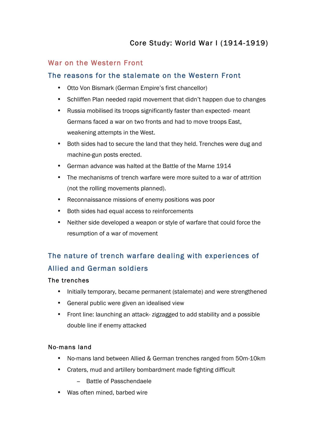 Syllabus Point Notes About WWI - Page 1