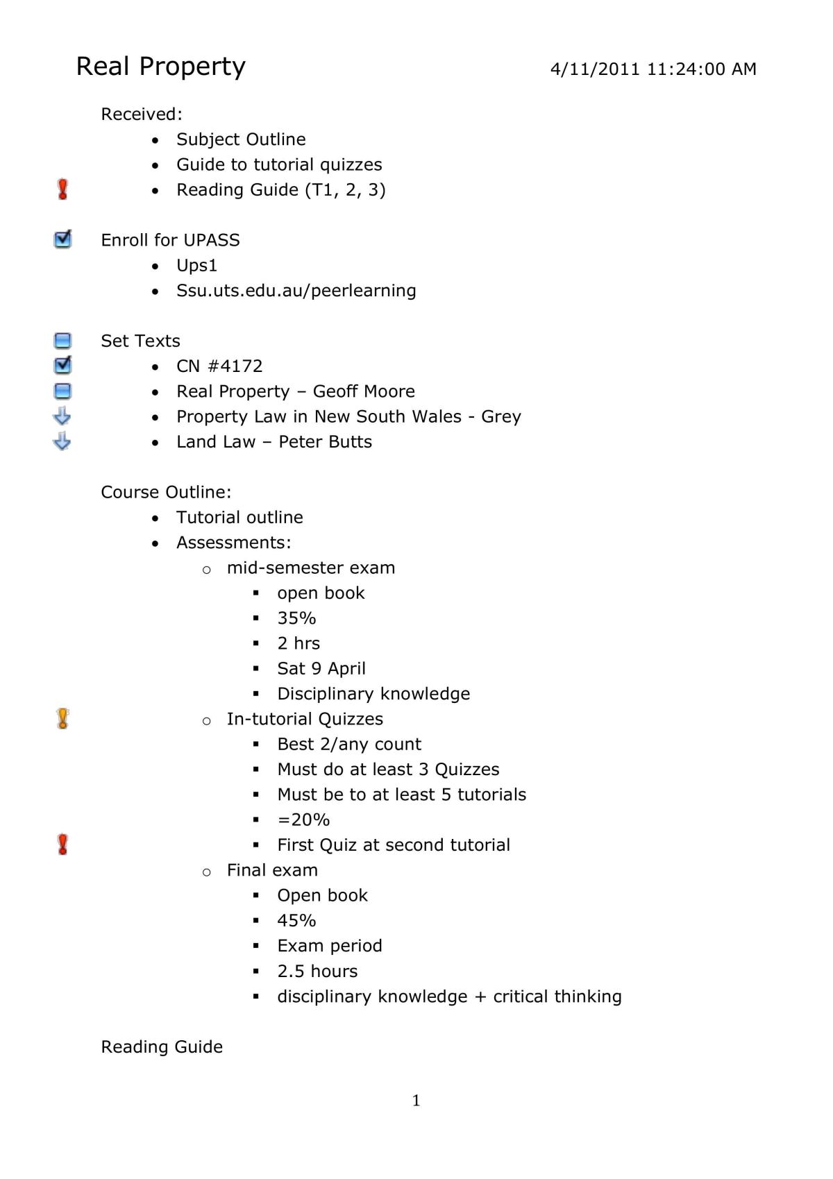 Complete Lecture Notes for the Subject Real Property  - Page 1