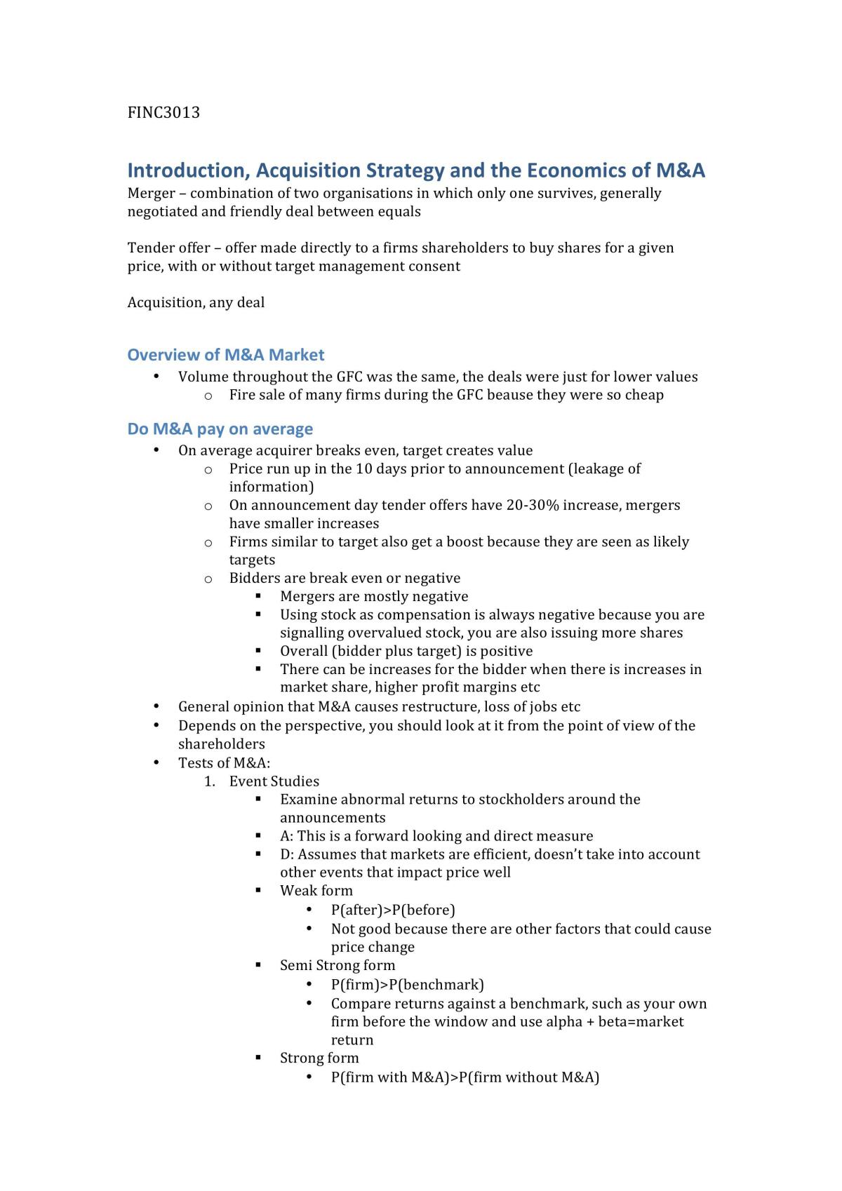 Mergers and Acquisitions Notes - Page 1