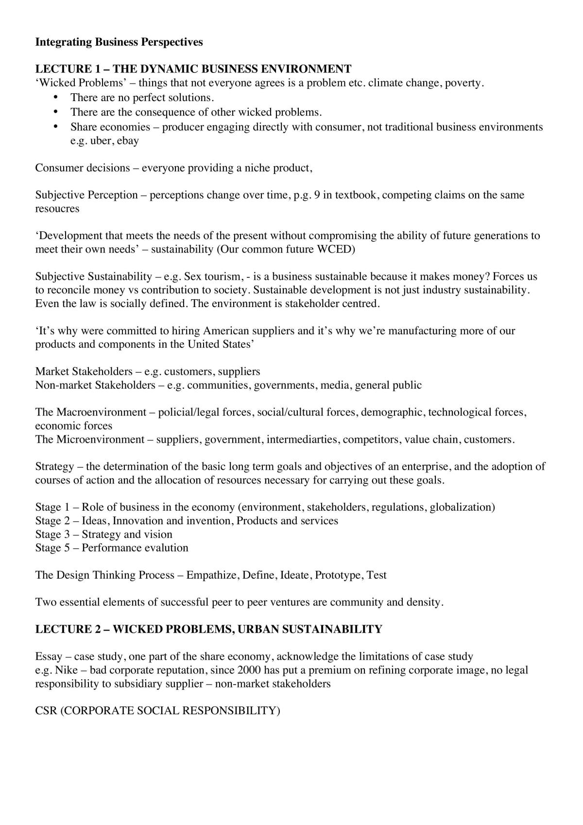 Integrating Business Perspectives Final Notes - Page 1