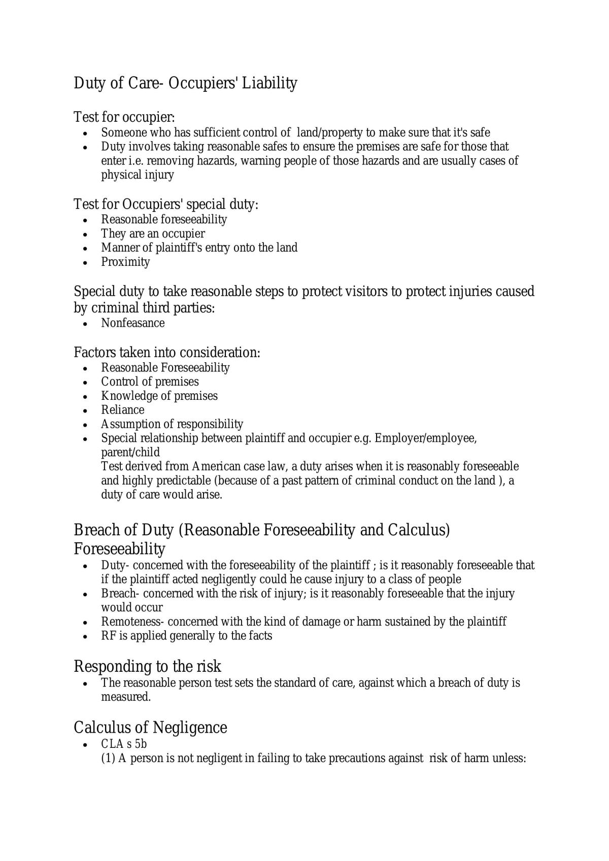 Torts Notes  - Page 1