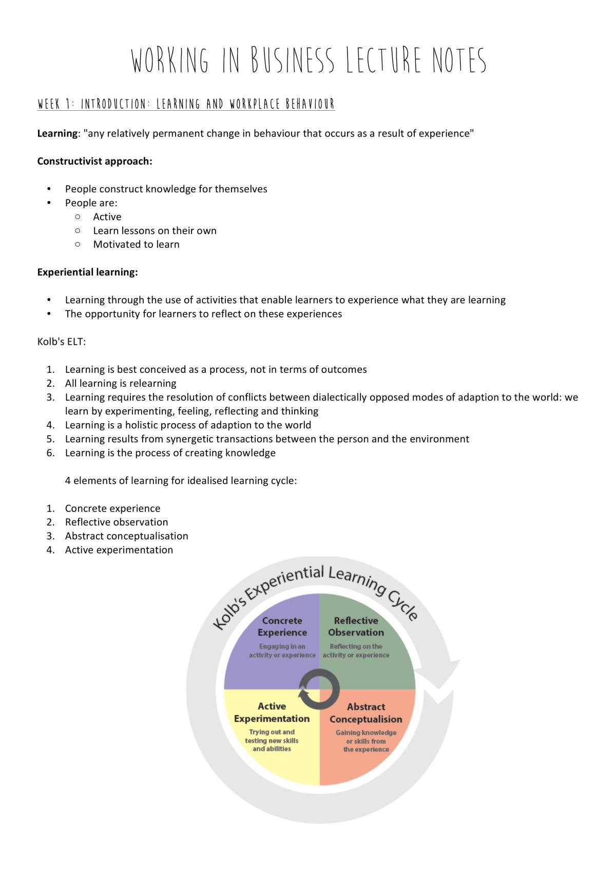 Study Notes for BSB124 Working in Business - Page 1