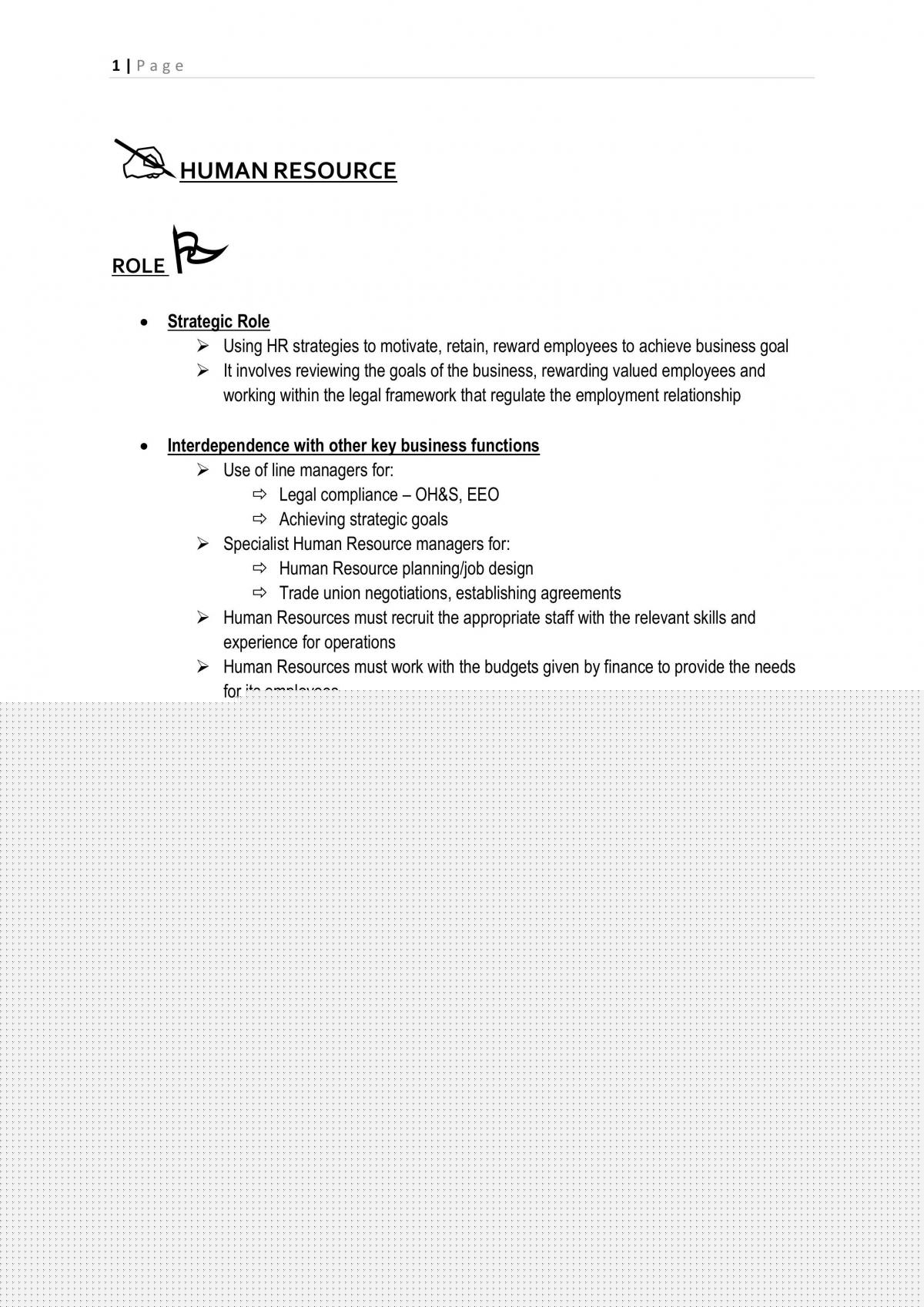 Business Studies Human Resources Study Notes - Page 1