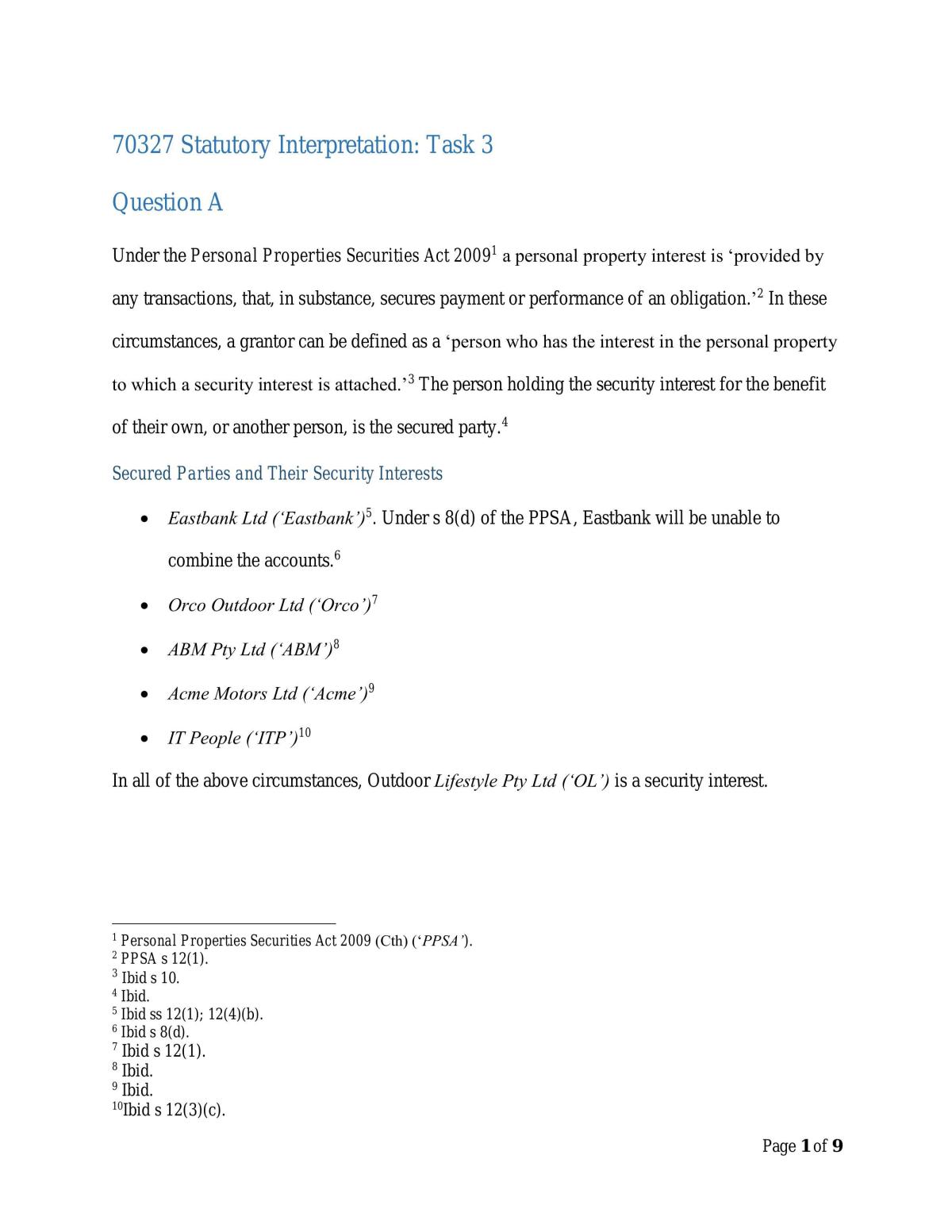 Statutory Interpretation Essay - Page 1