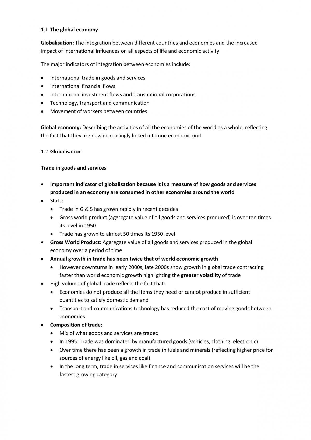The Global Economy Study Notes - Page 1