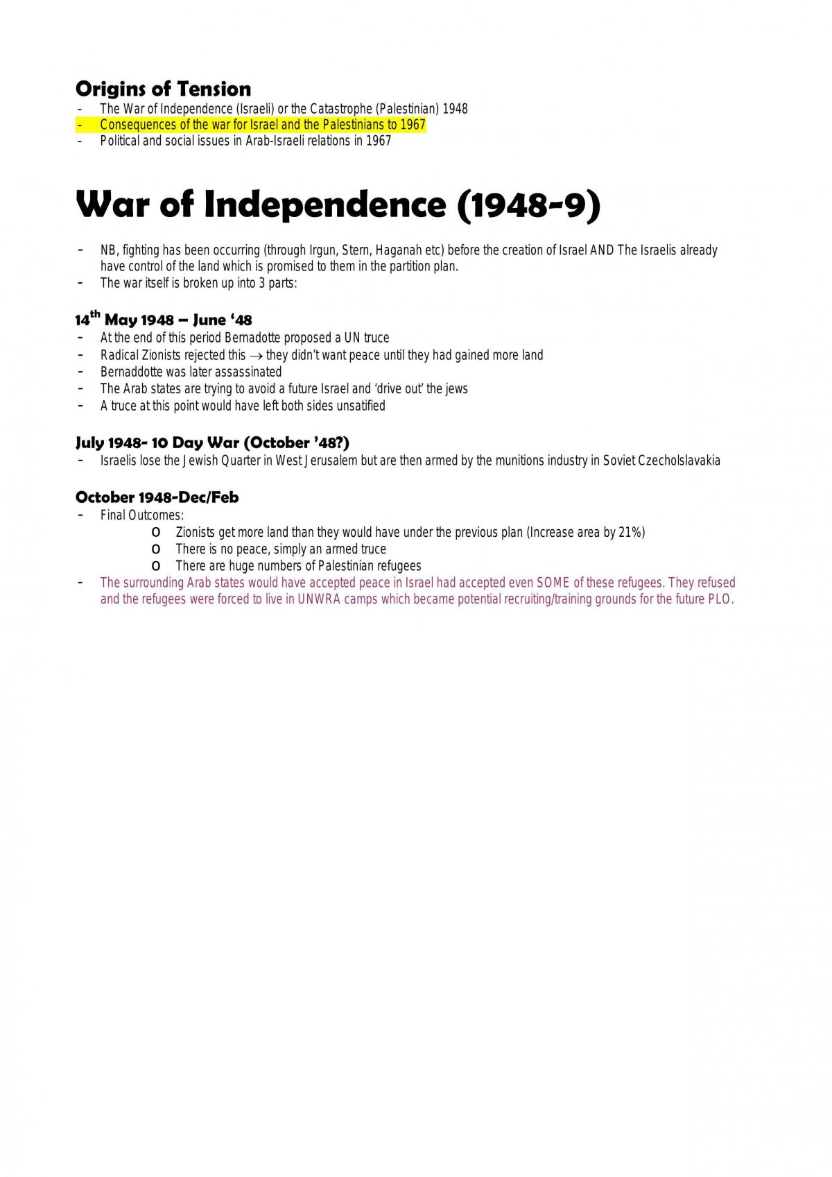 Arab-Israeli Conflict Notes - Page 1