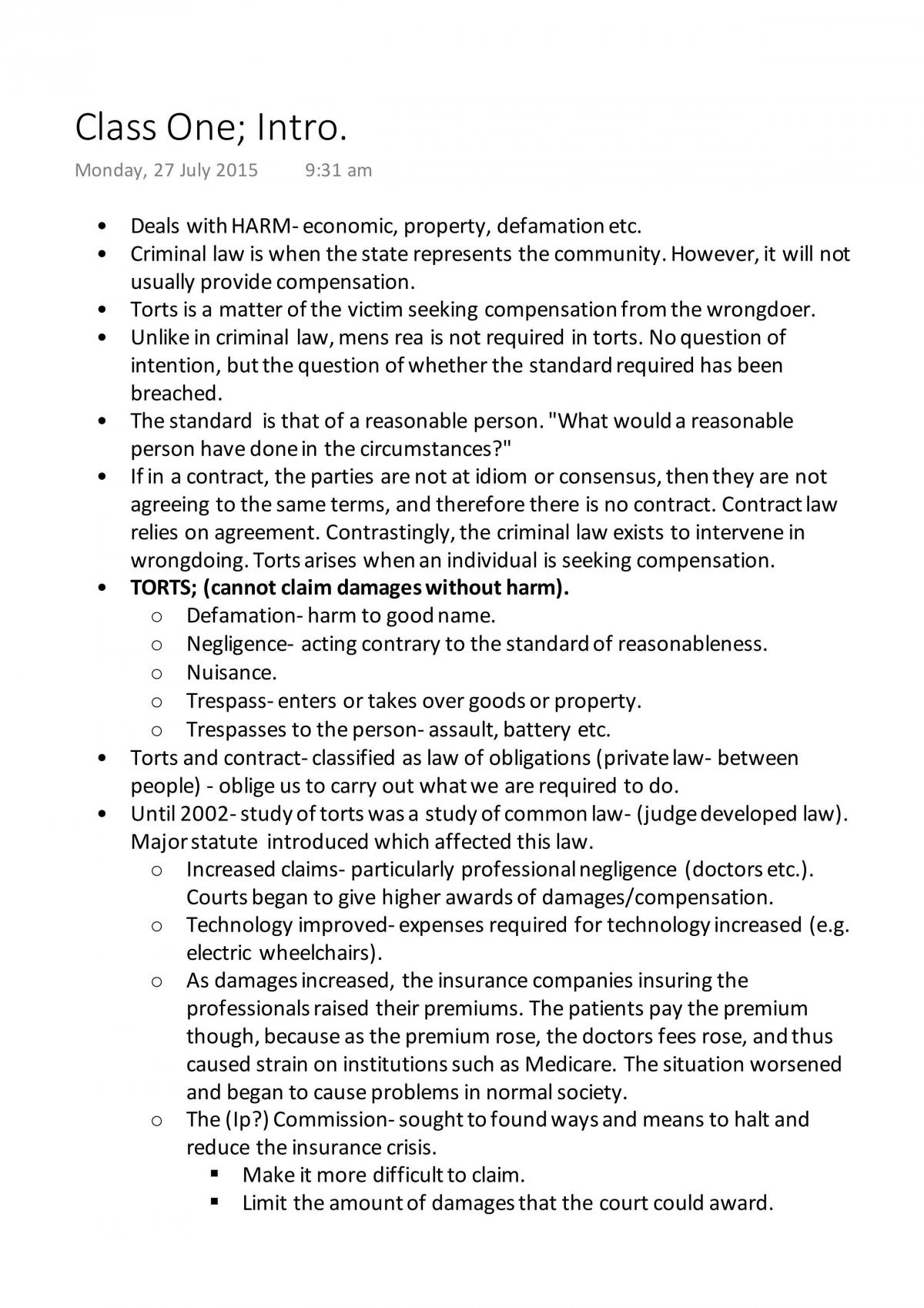 Torts Complete Class Notes - Page 1