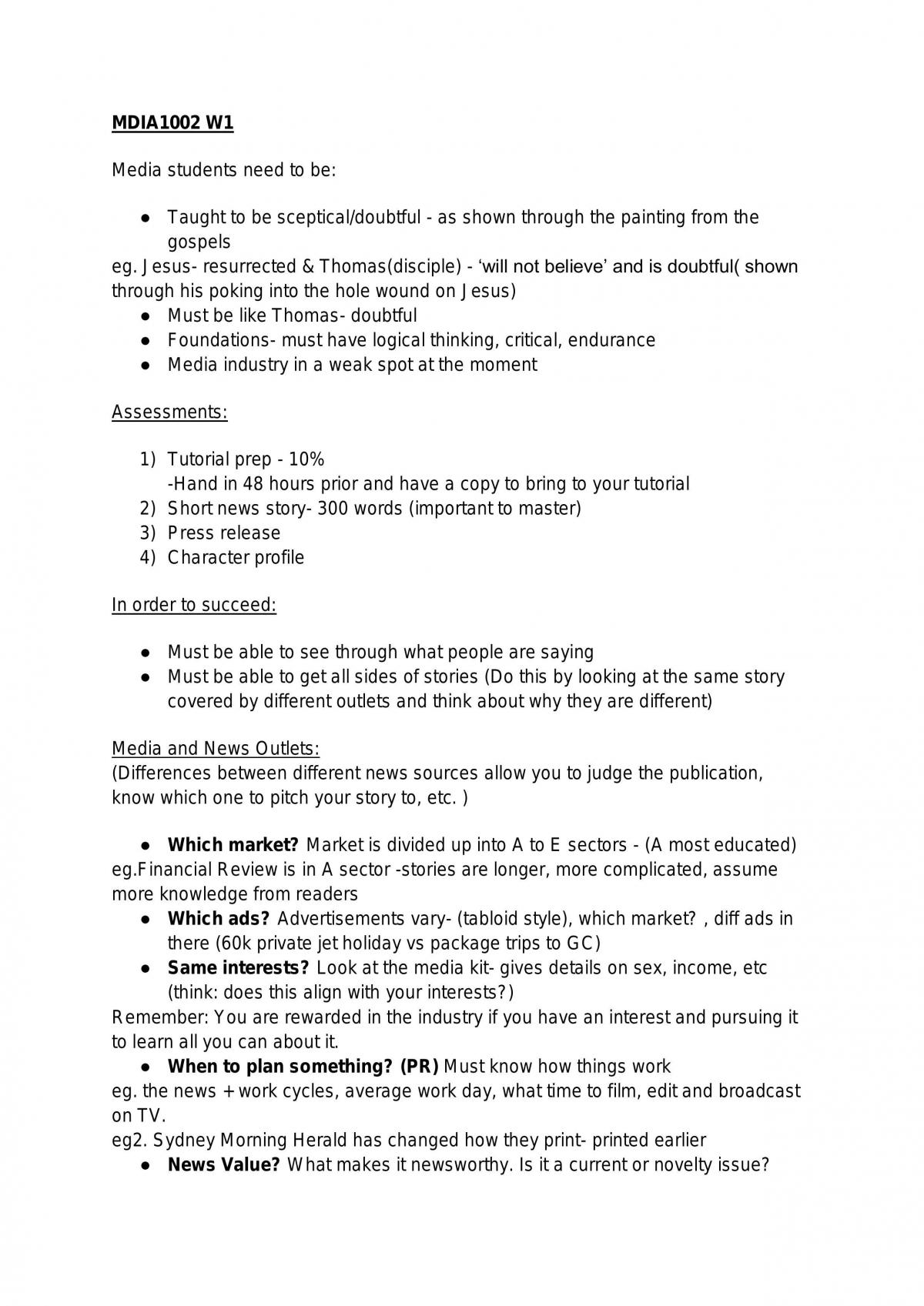 MDIA1002 UNSW Study Notes Week 1 to 4 - Page 1