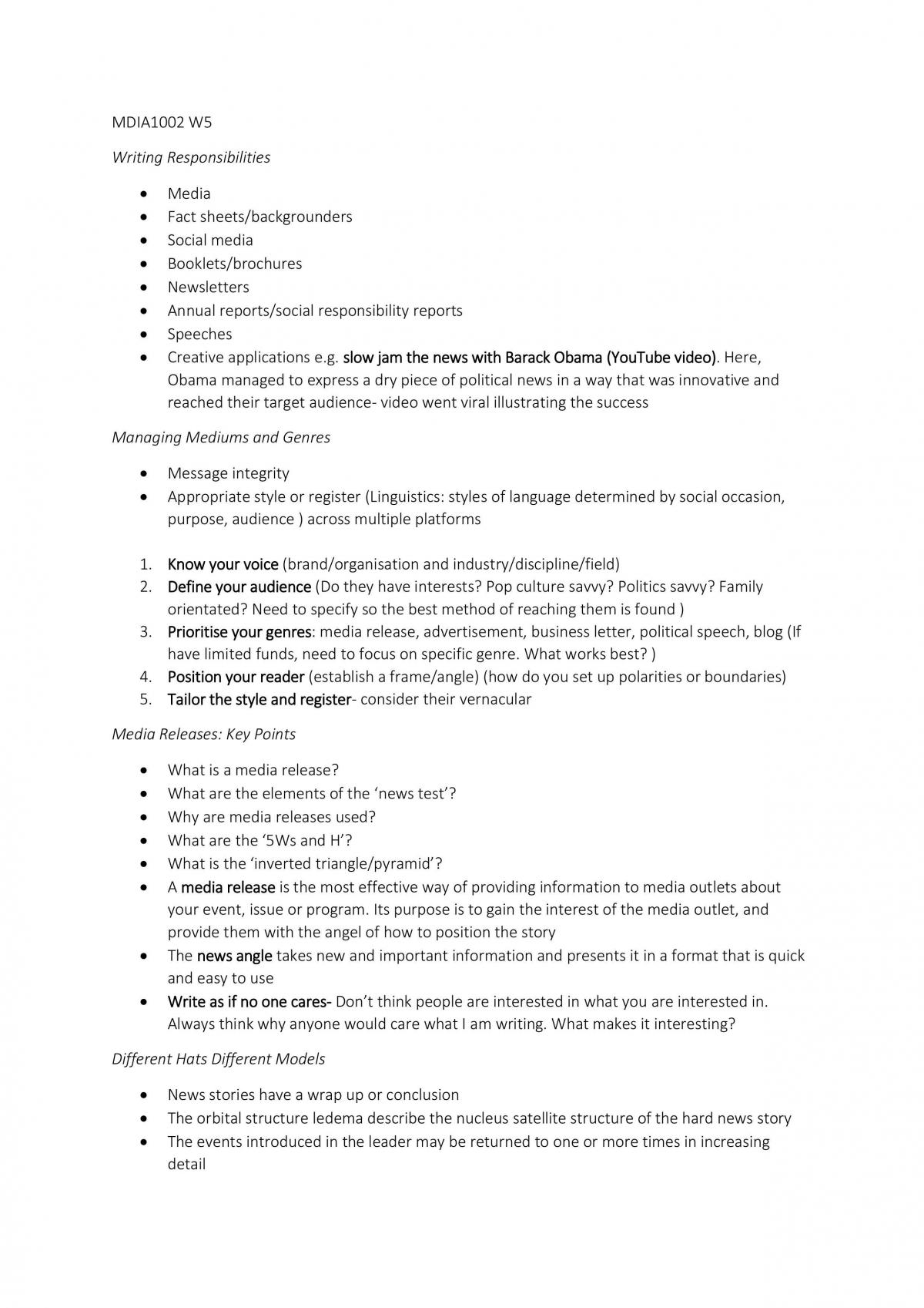 MDIA1002 Study Notes Week 5 to 8 - Page 1