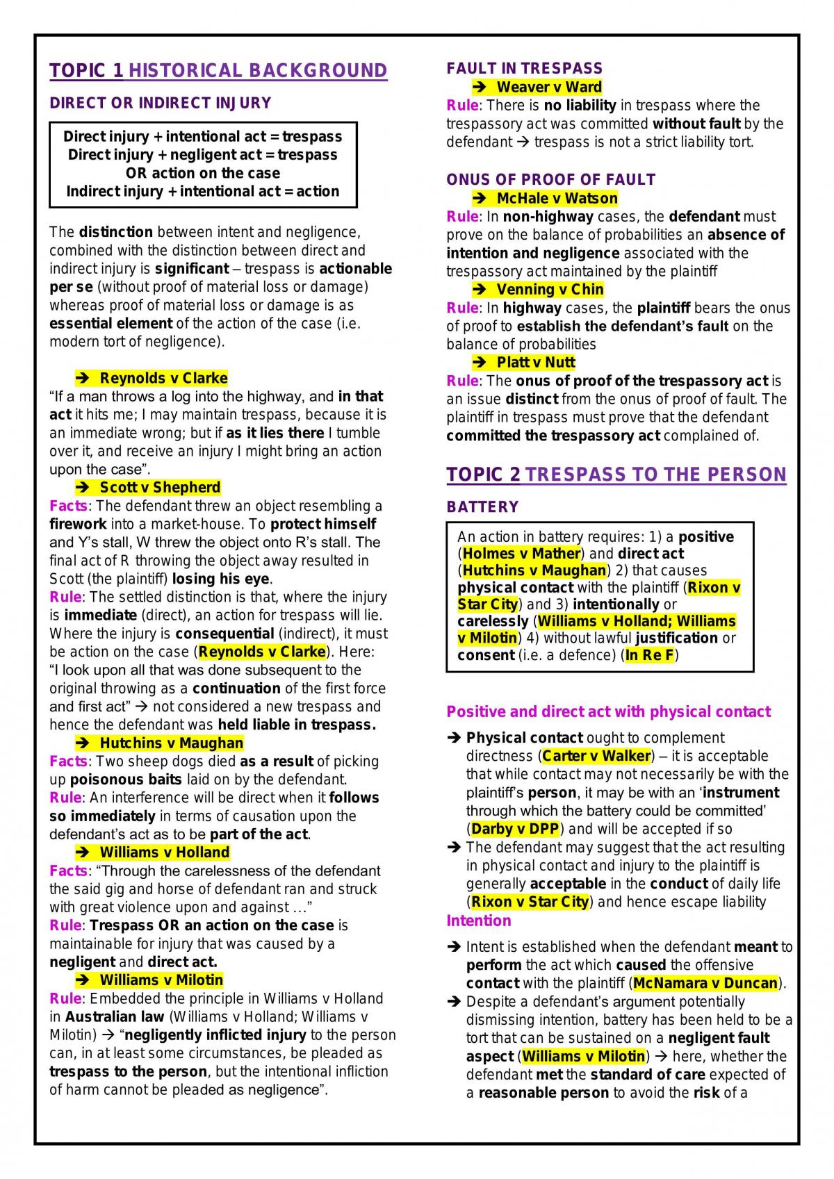 Torts Final Exam Notes - Page 1