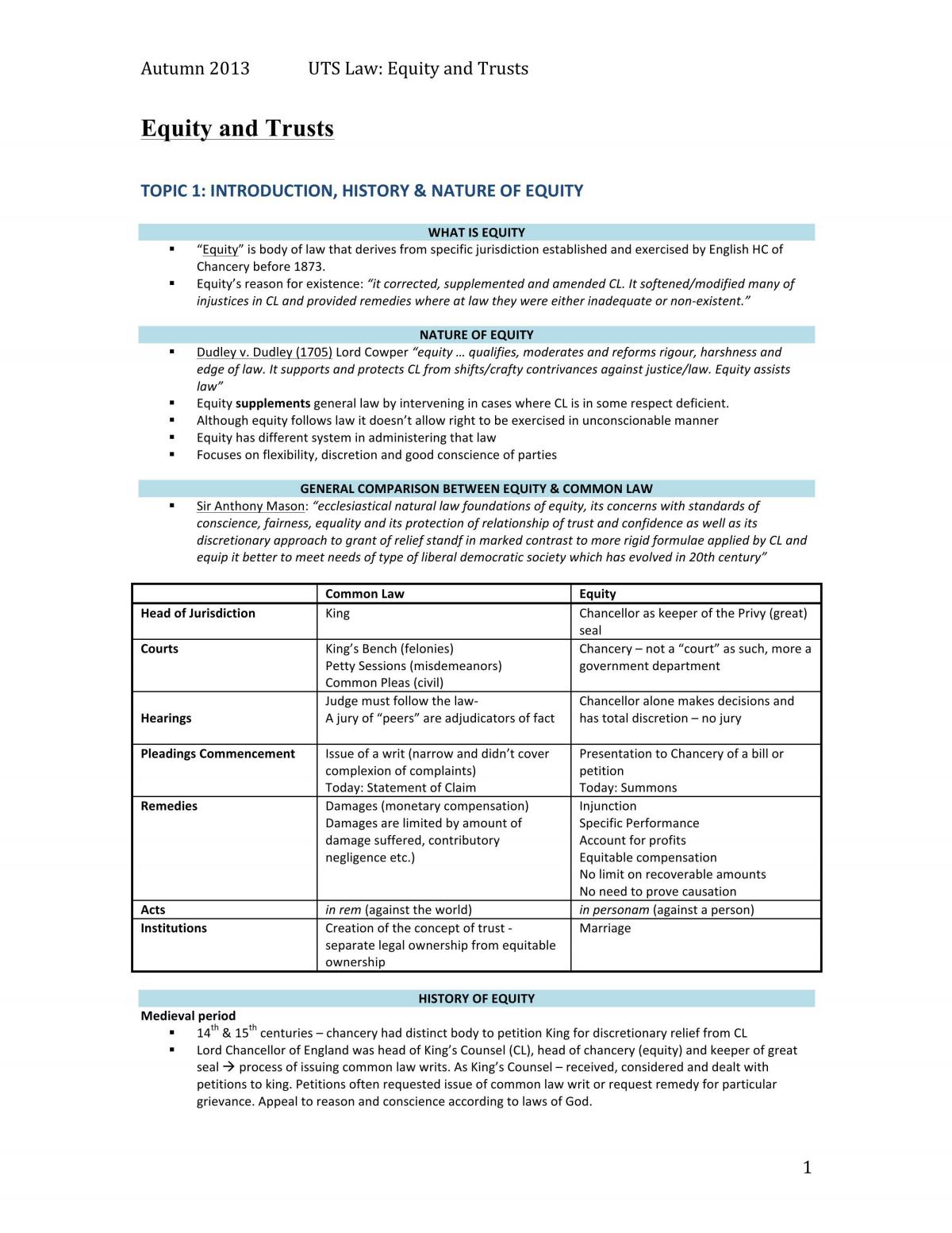 Equity and Trusts Full Notes - Page 1
