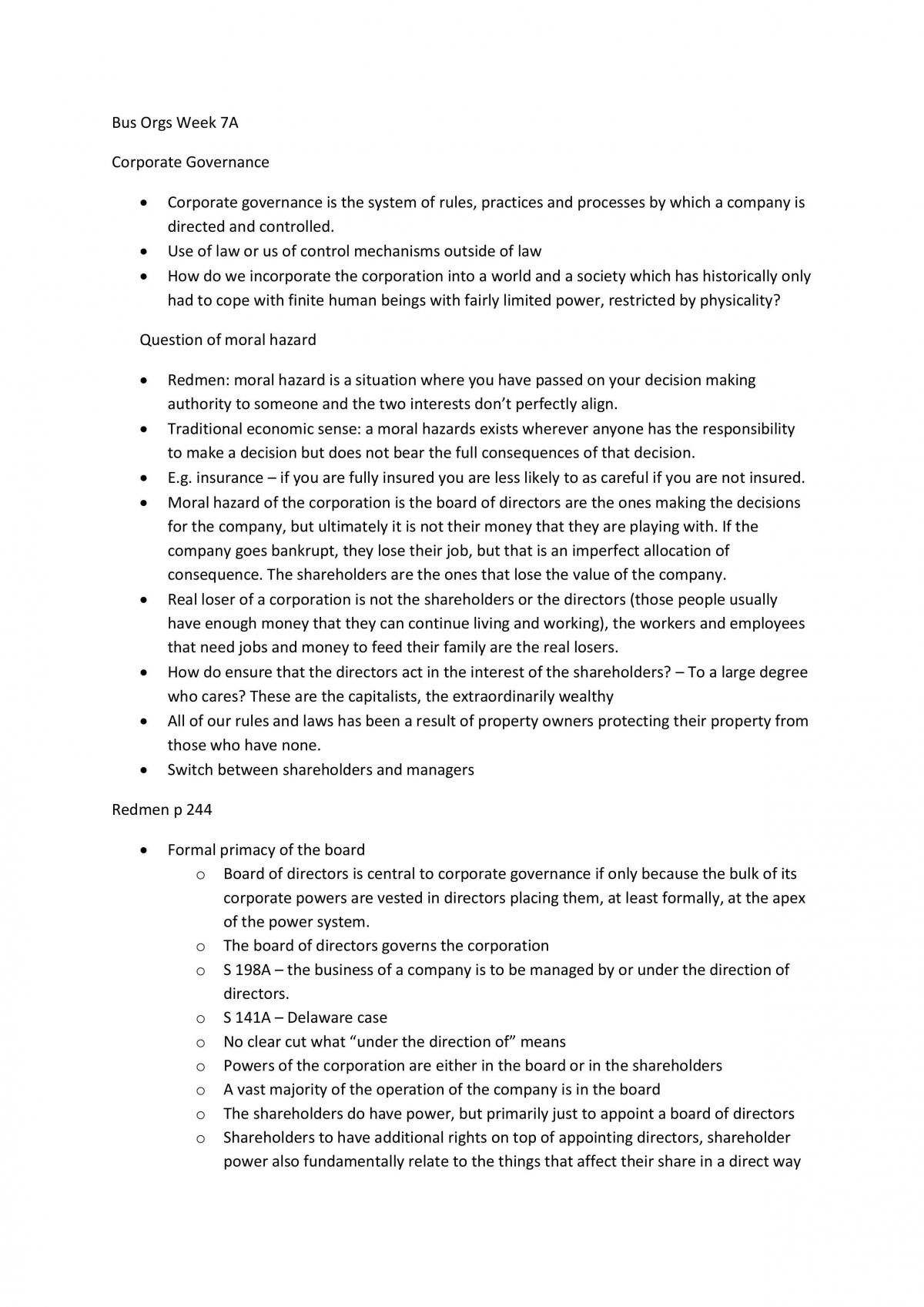 Business Organisation Week 7 Study Notes - Page 1