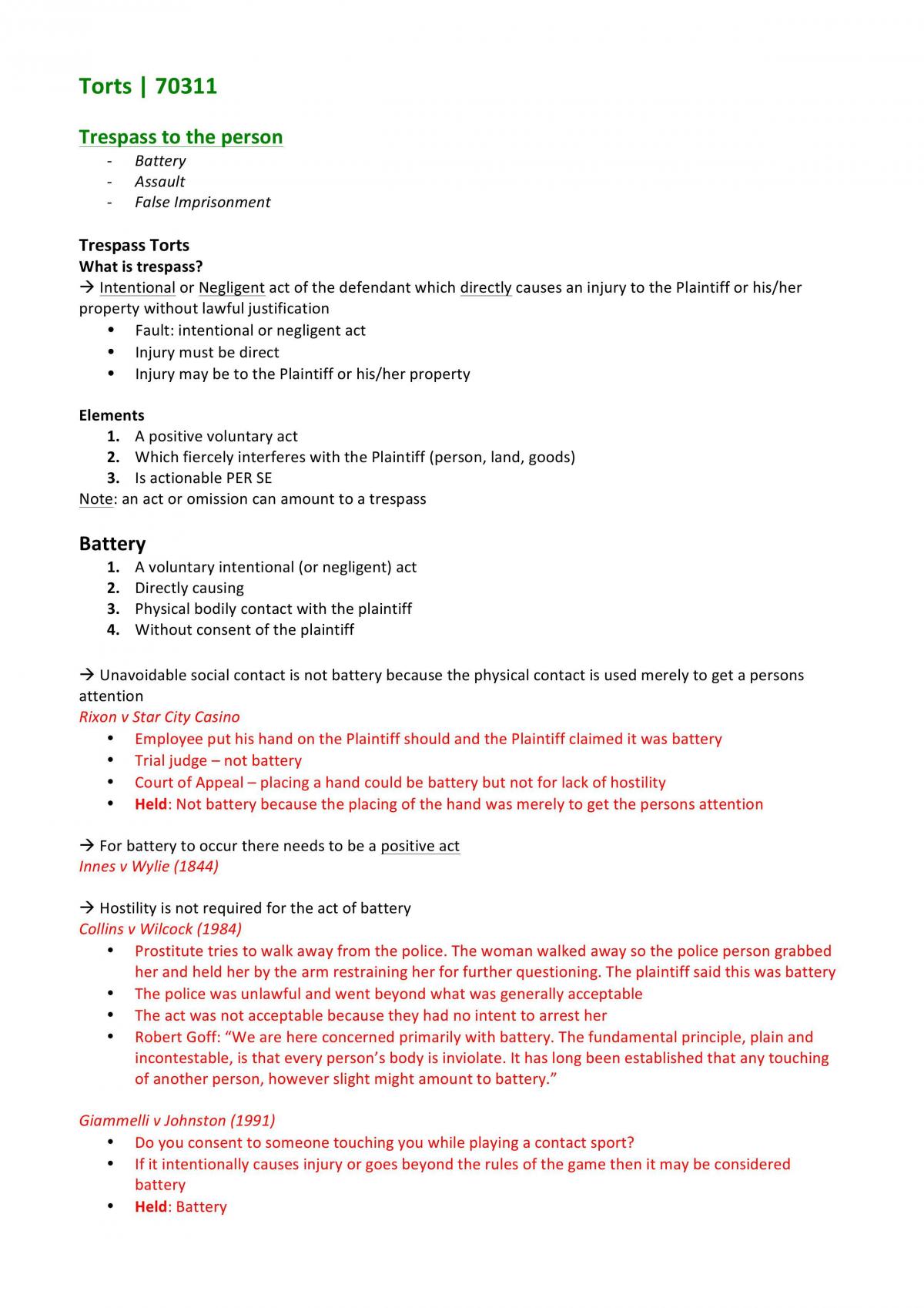 Torts Notes - Page 1
