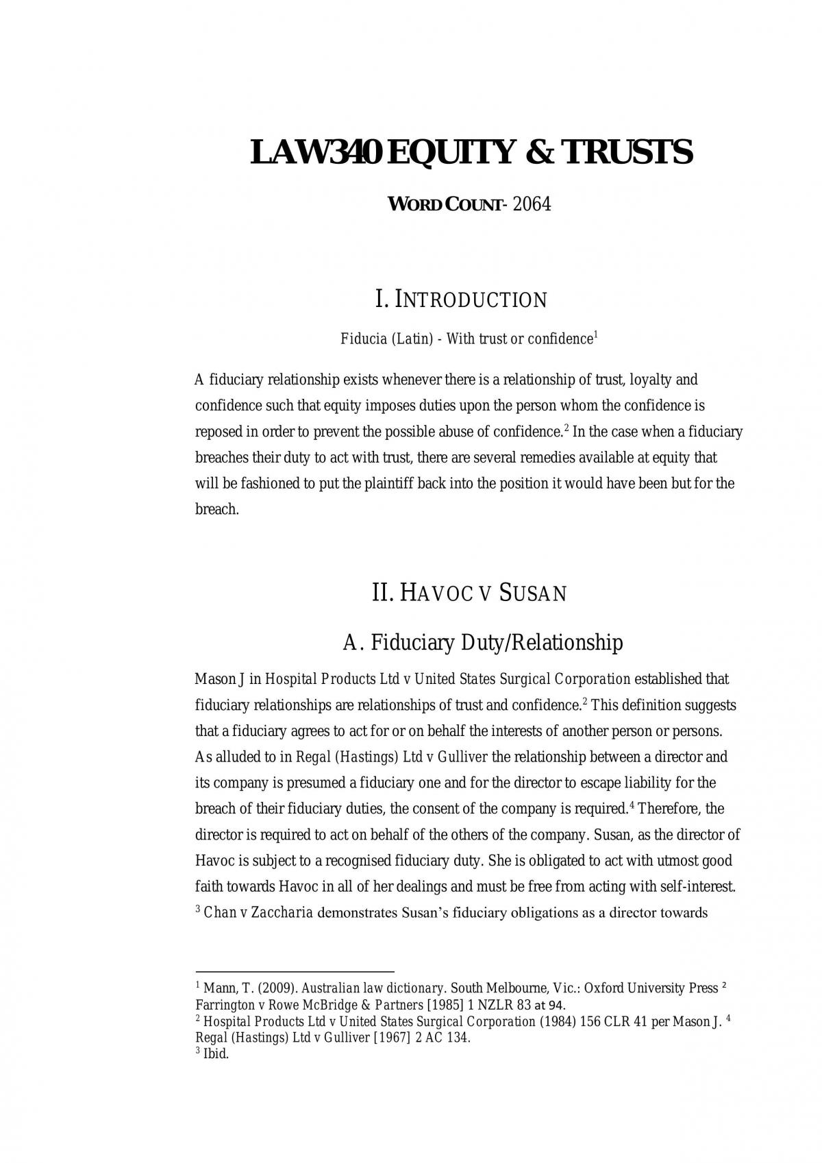 Equity and Trusts Assignment 1 - Page 1
