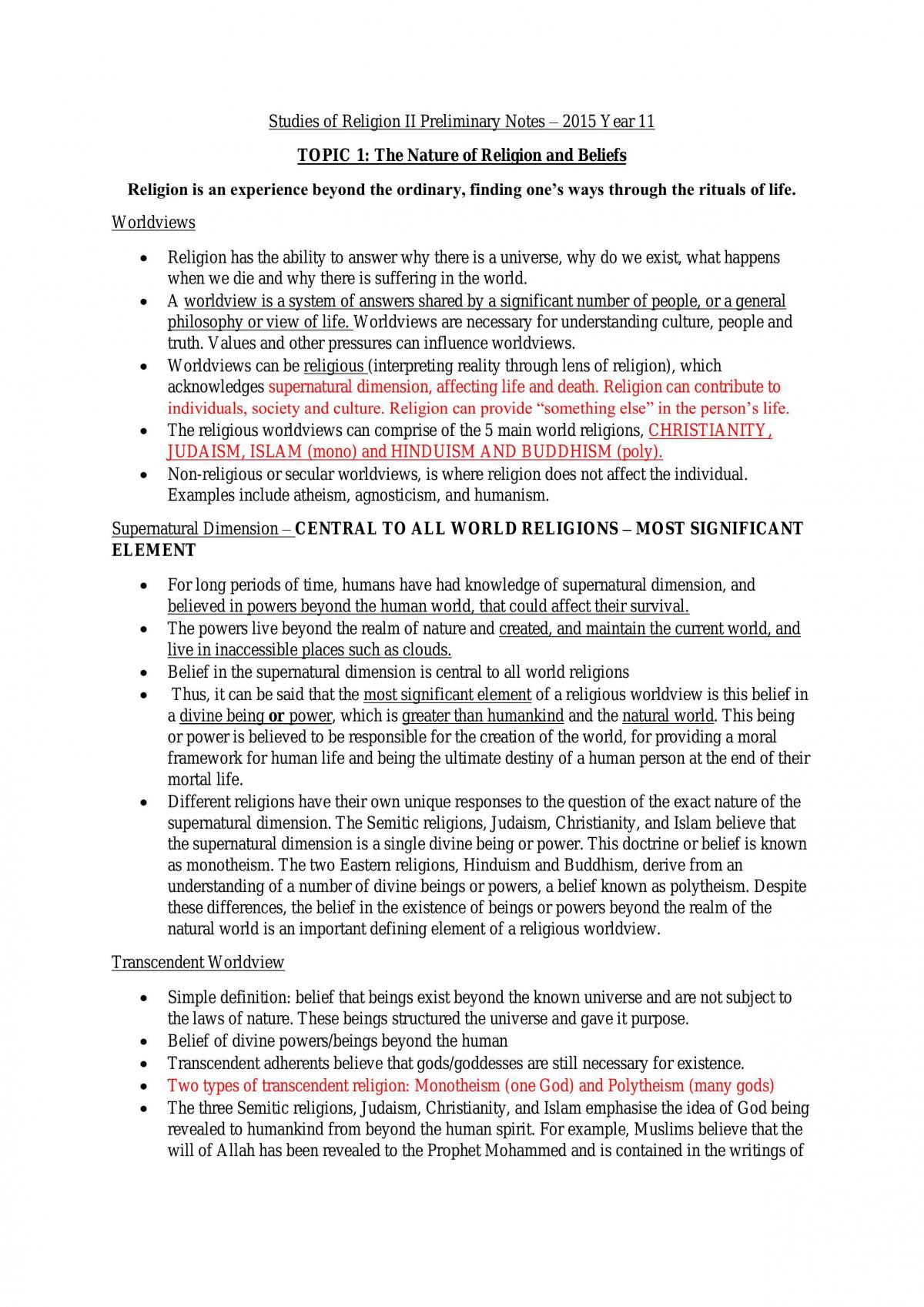 Preliminary Studies of Religion Notes  - Page 1