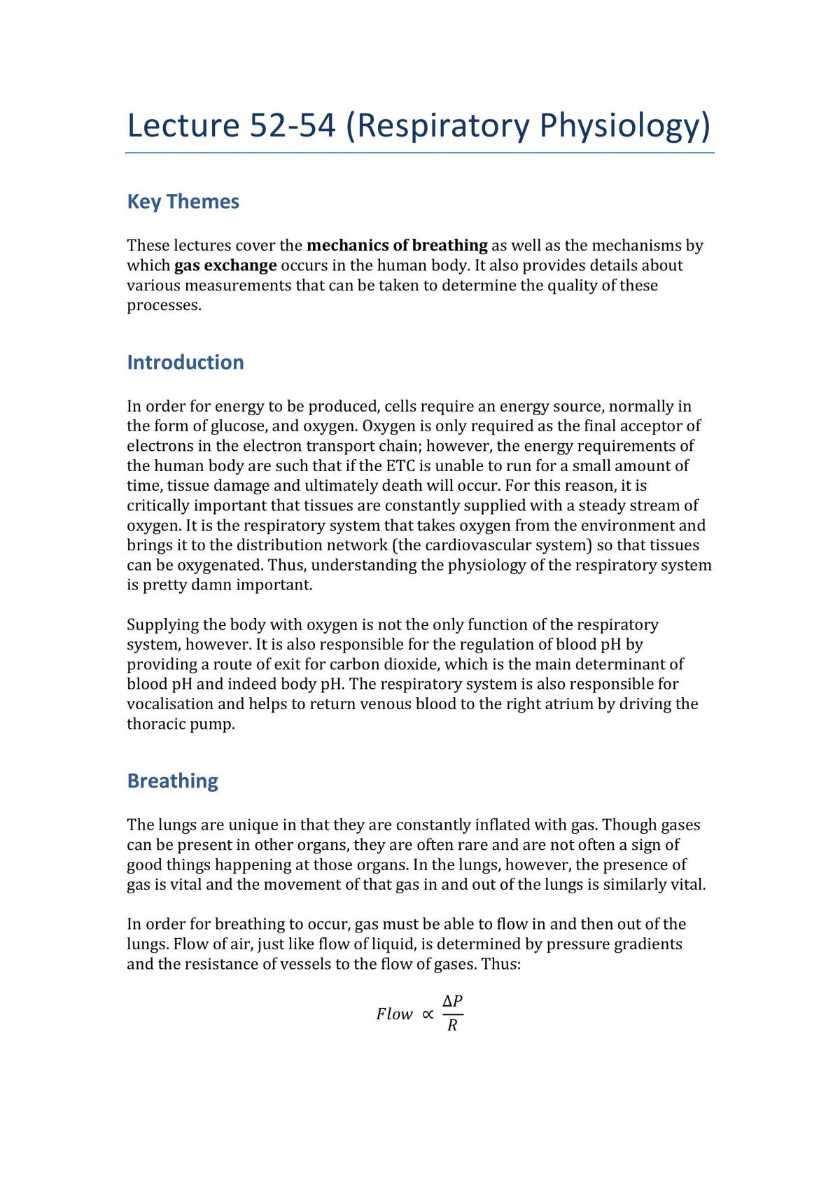 BIOM20002 - Human Structure and Function (Respiratory Physiology) - Page 1
