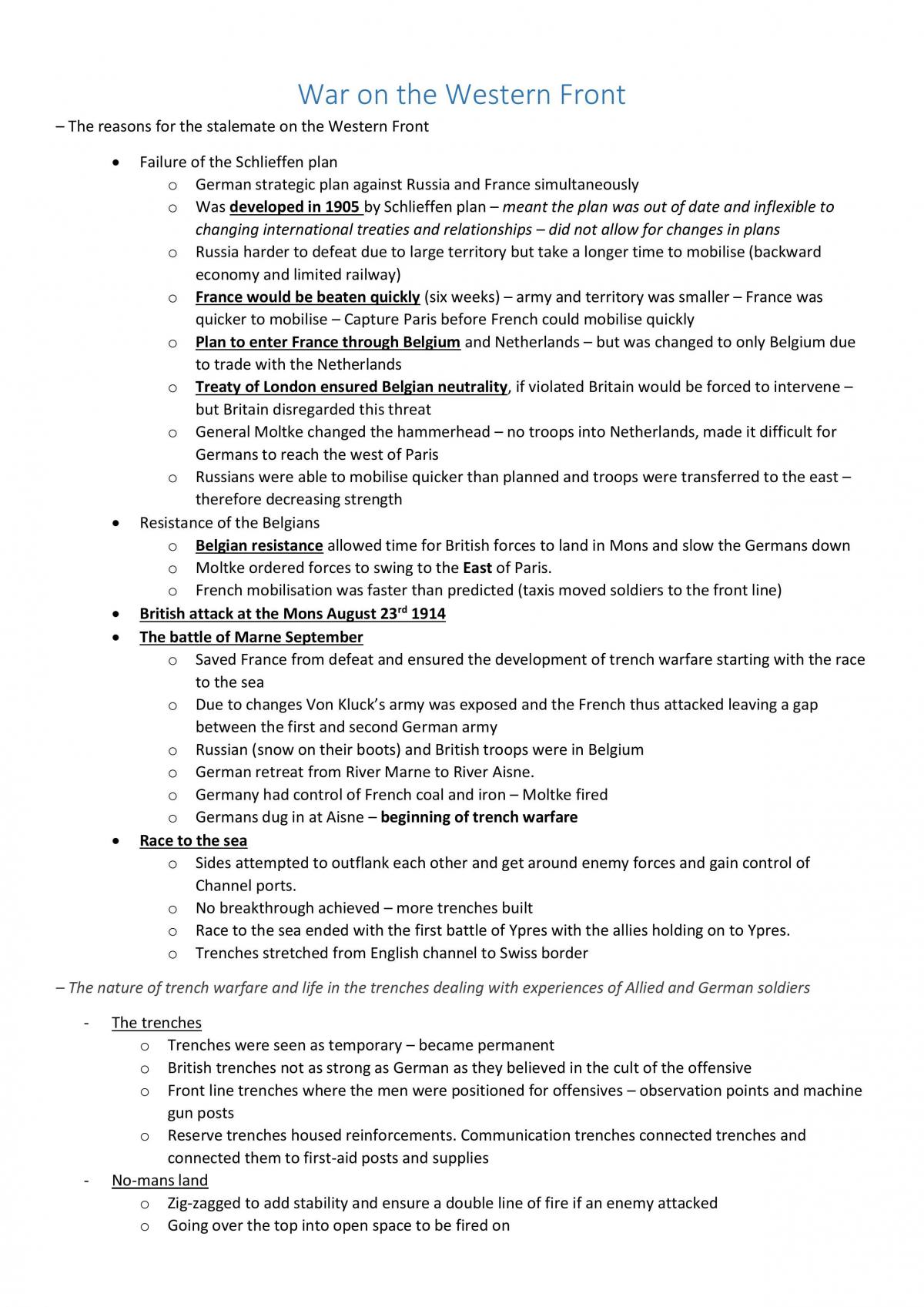 World War One Notes - Page 1