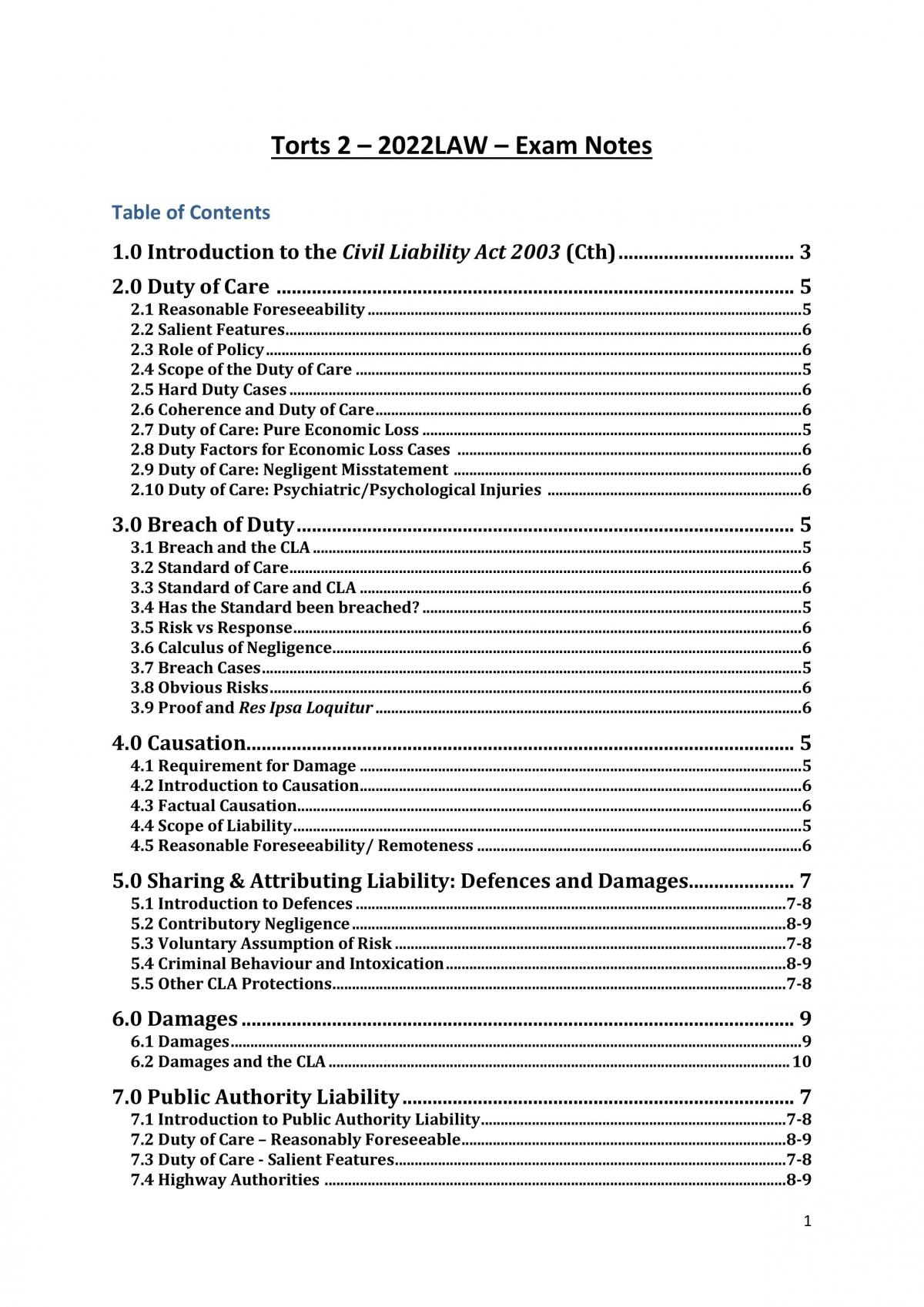 Complete Exam Notes Torts 2 - Page 1