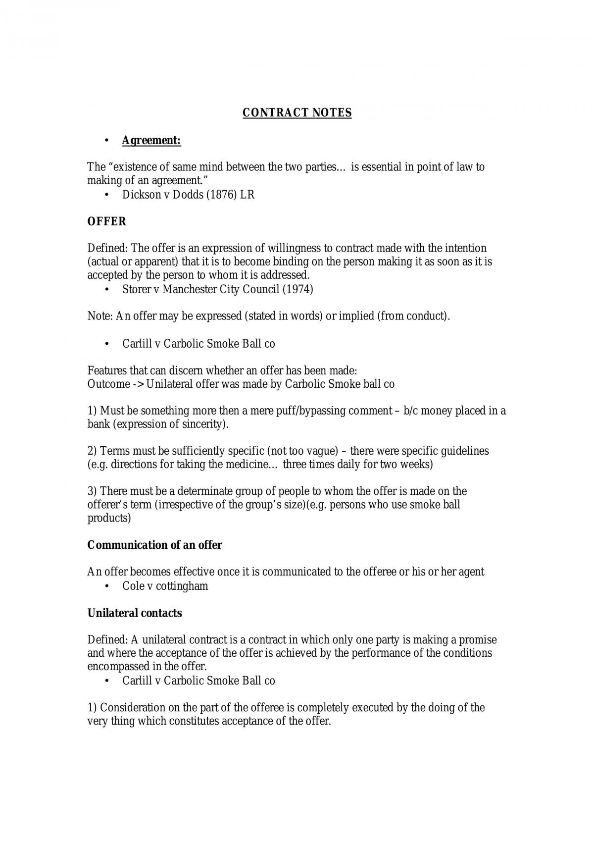 Contracts Notes For The Whole Course - Some Bits Maybe Incomplete - Page 1