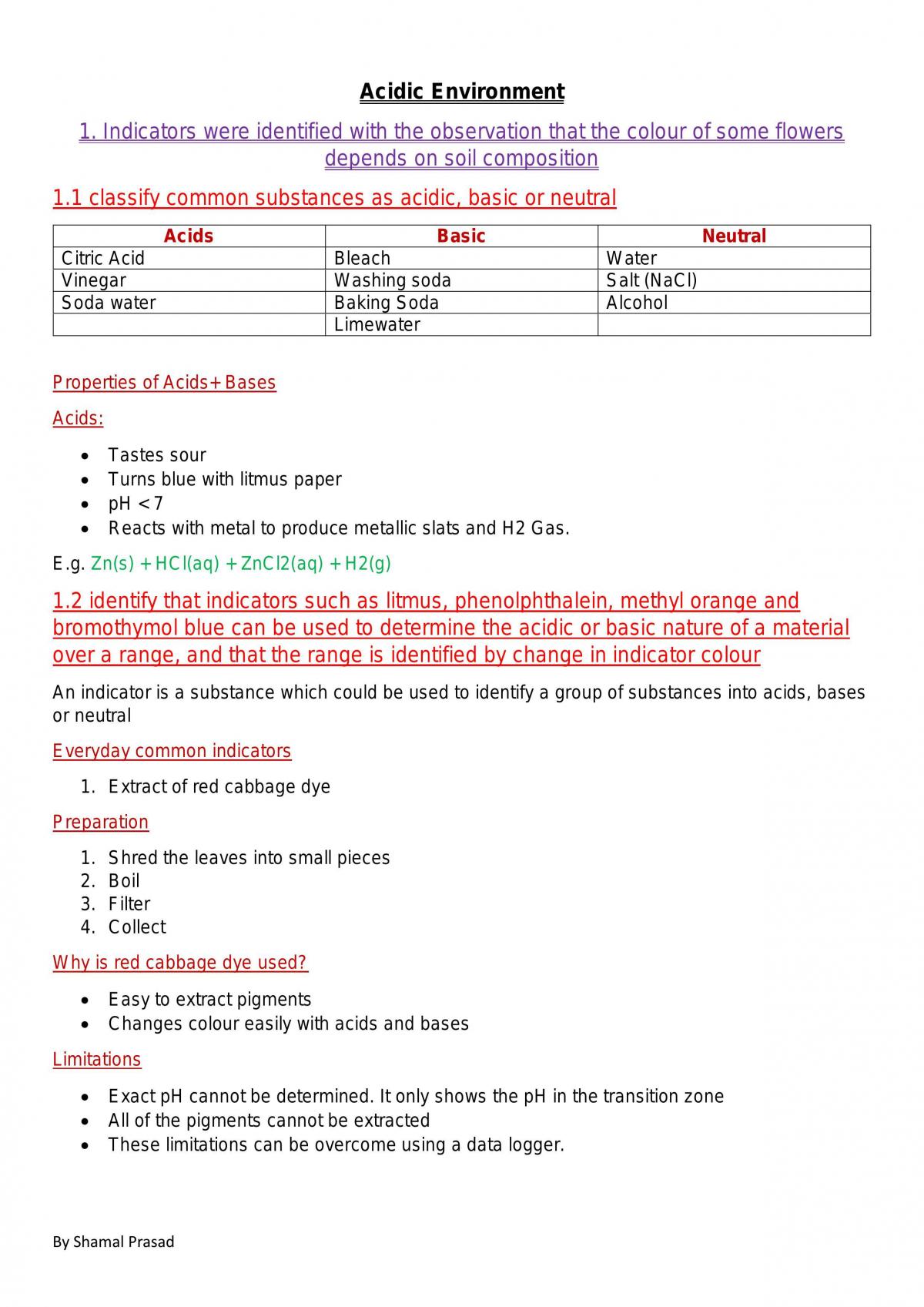 Acidic Environment Thorough Notes - Page 1