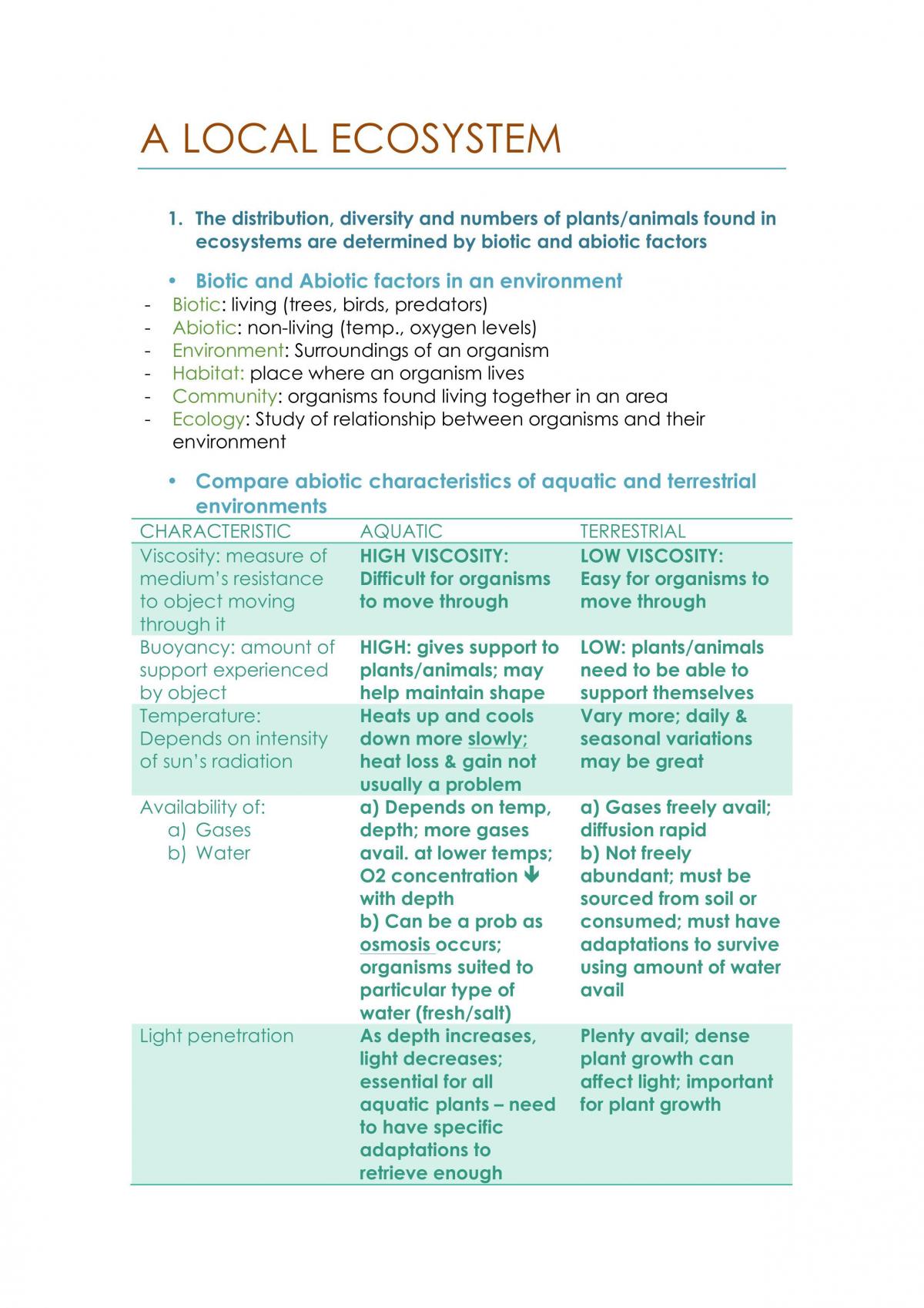Preliminary Biology Notes - Page 1