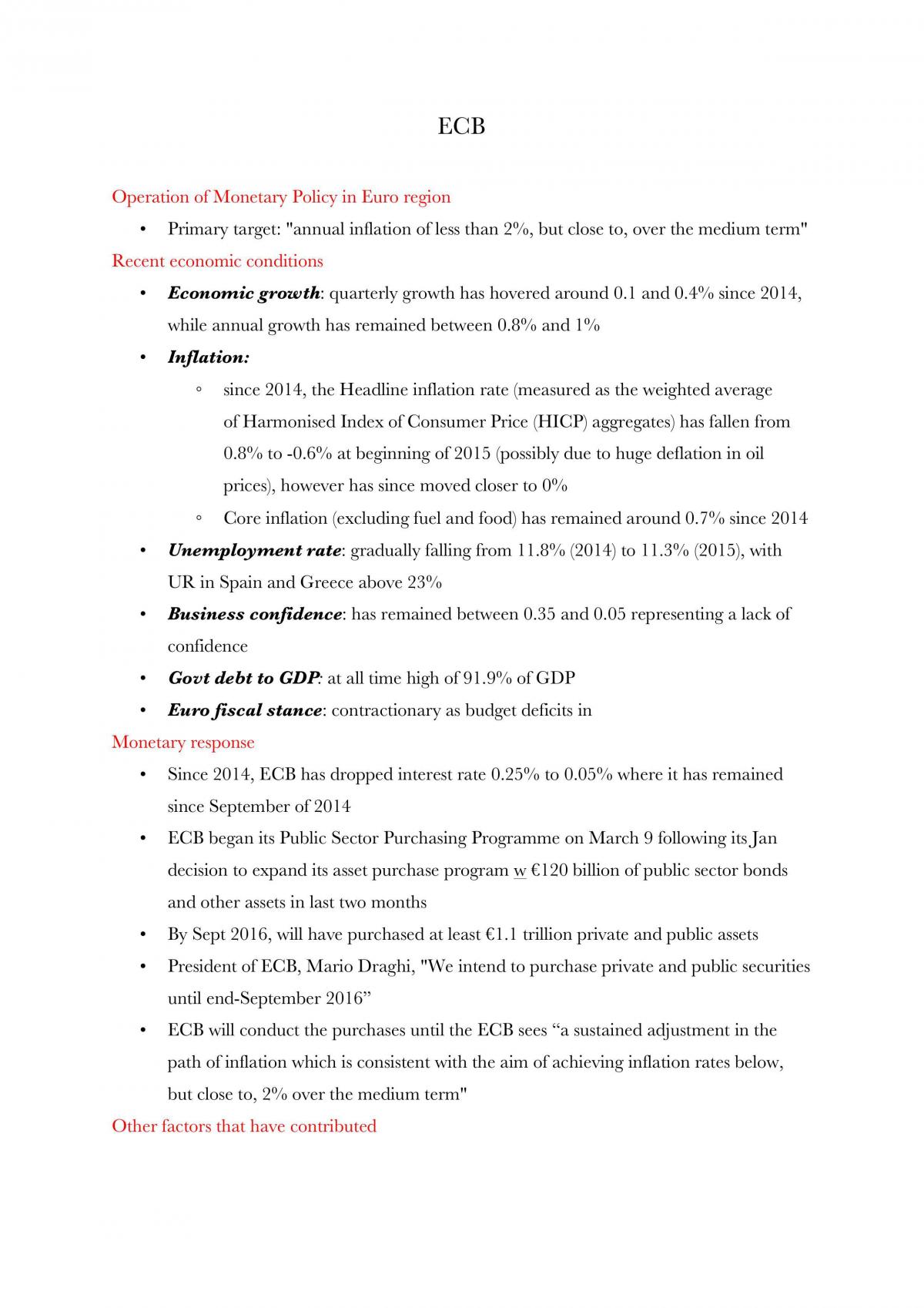 MACRO Global Monetary Policy Essay Research Notes - Page 1