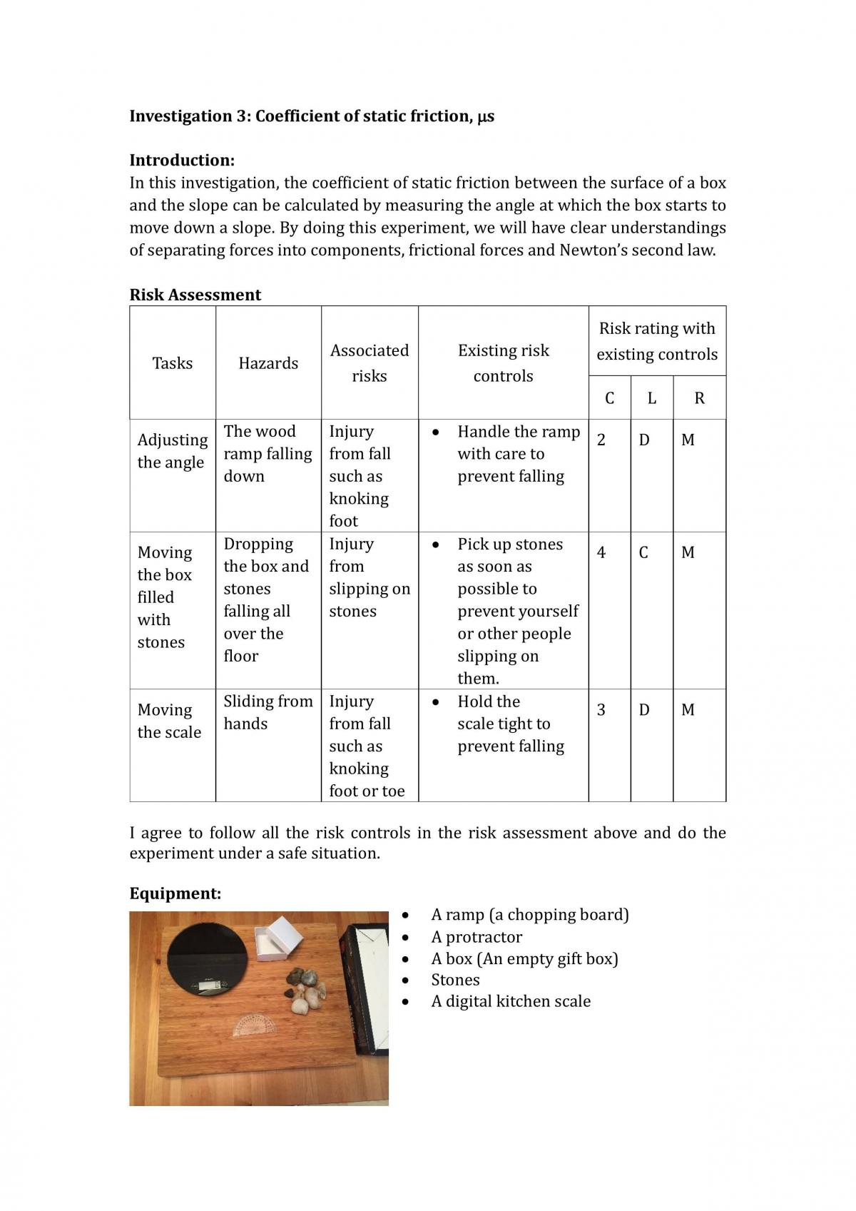 PHYS1110 Investigation 3 - Page 1