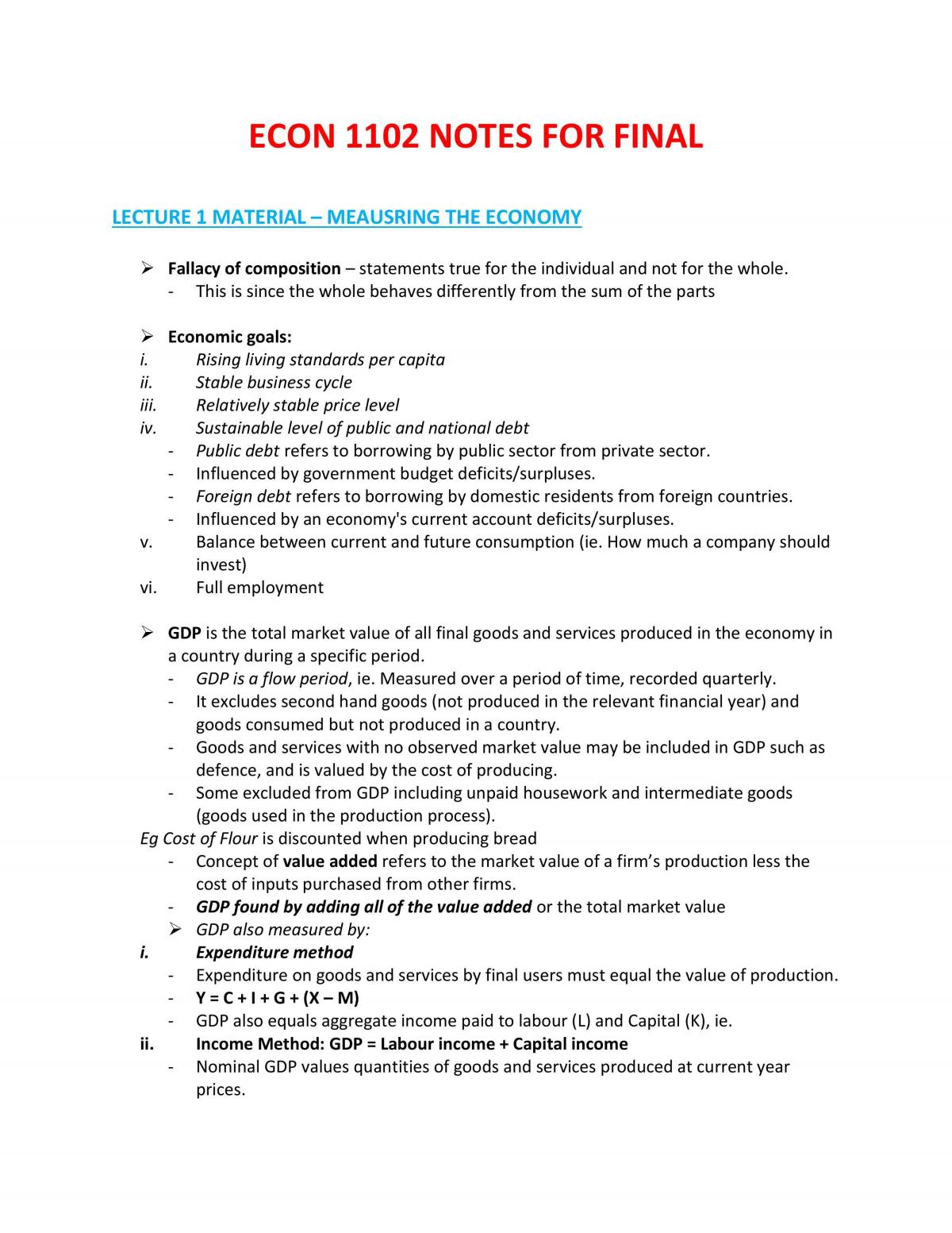 Full set of study notes for ECON1102 - Page 1