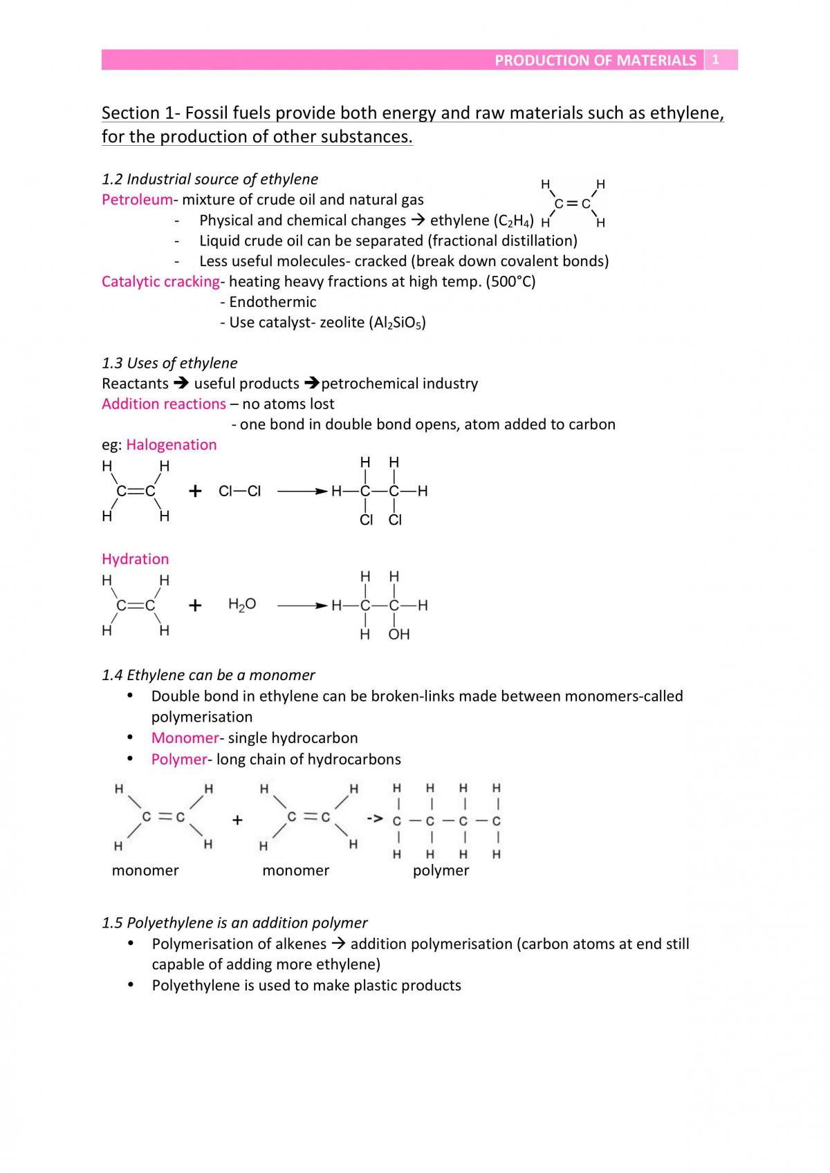 Production of Materials Notes - Page 1