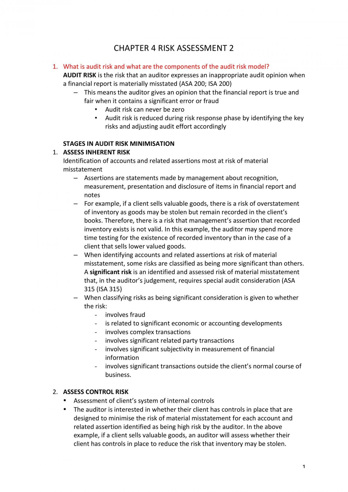 Risk Assessment Notes  - Page 1