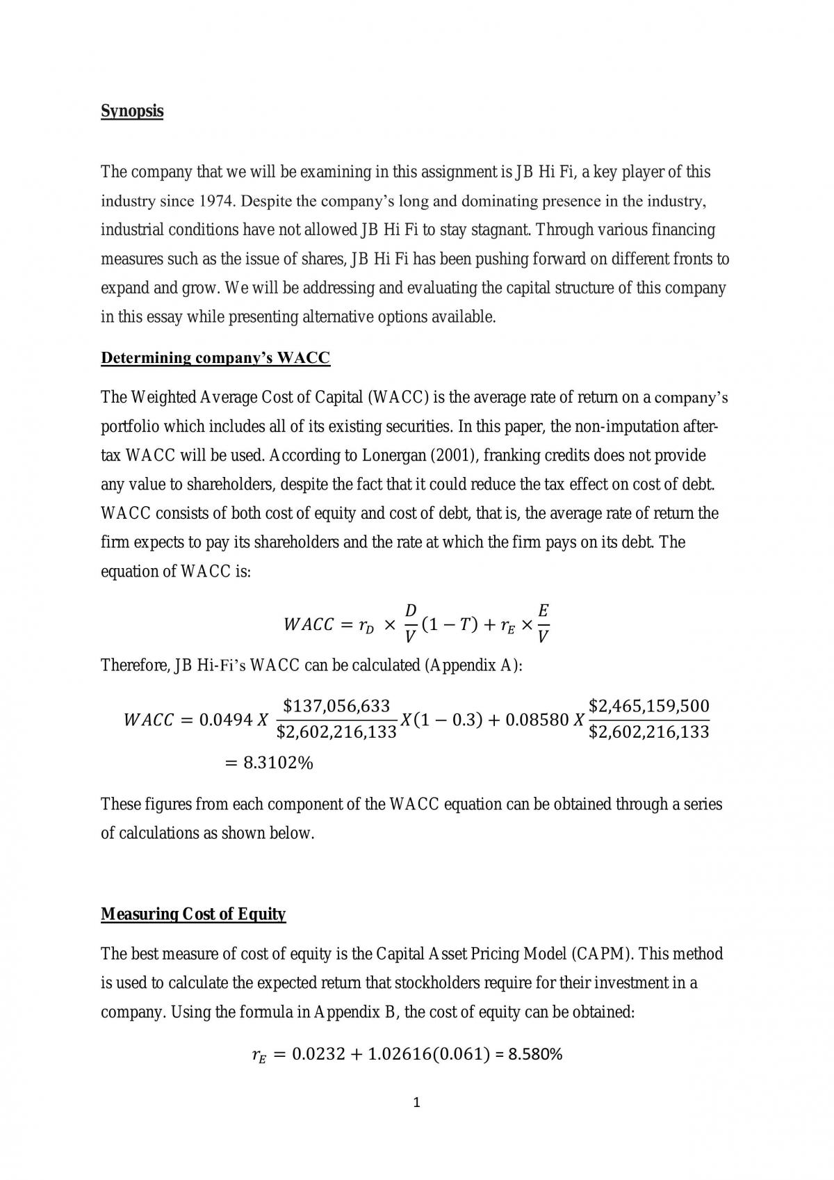 FINC2012 Report Assignment - Page 1