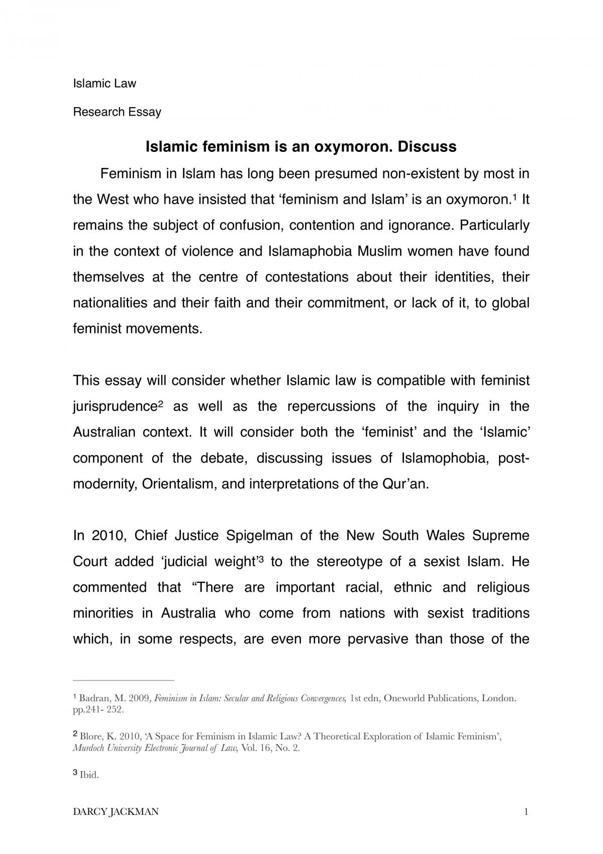 Islamic Law Final Essay - Page 1