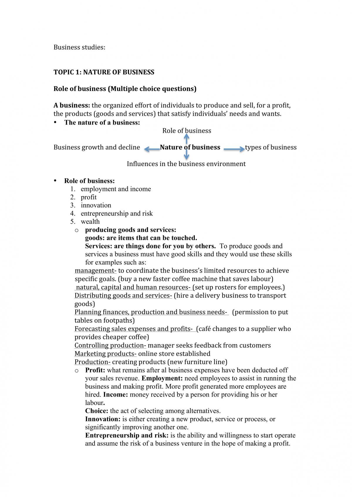 Business Studies- Prelim Notes - Page 1