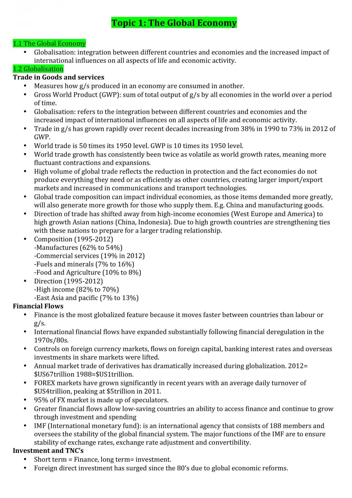 Topic 1 - Global Economy  - Page 1