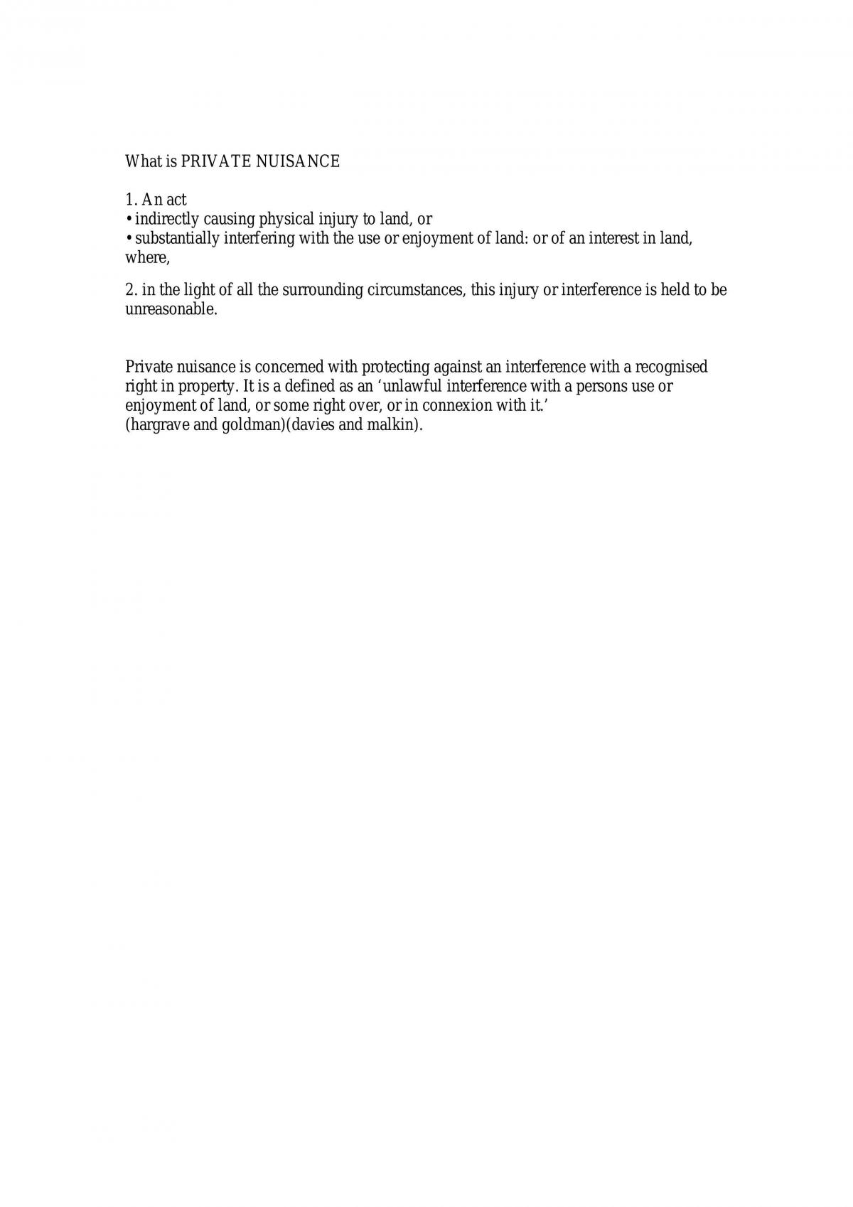 Tort - Law Of Nuisance - Page 1