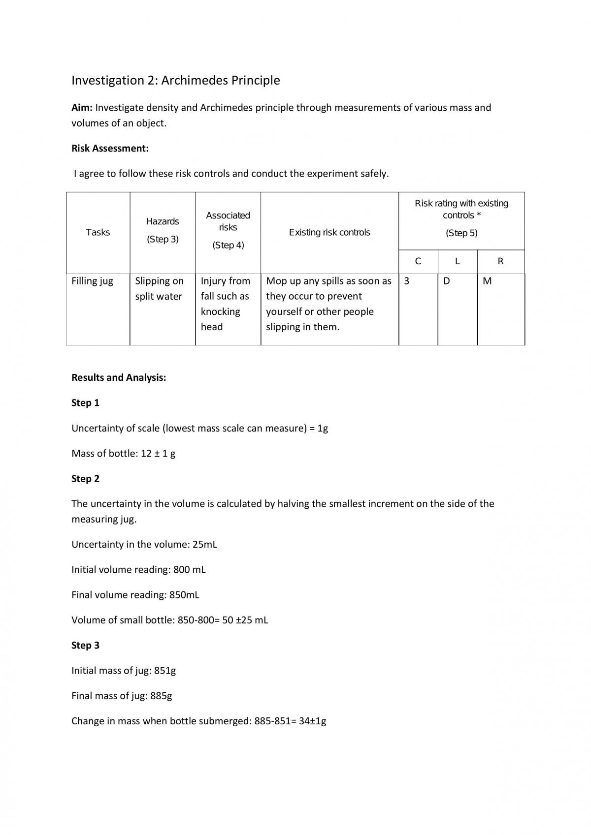 Investigation 2: Archimedes Principle - Page 1