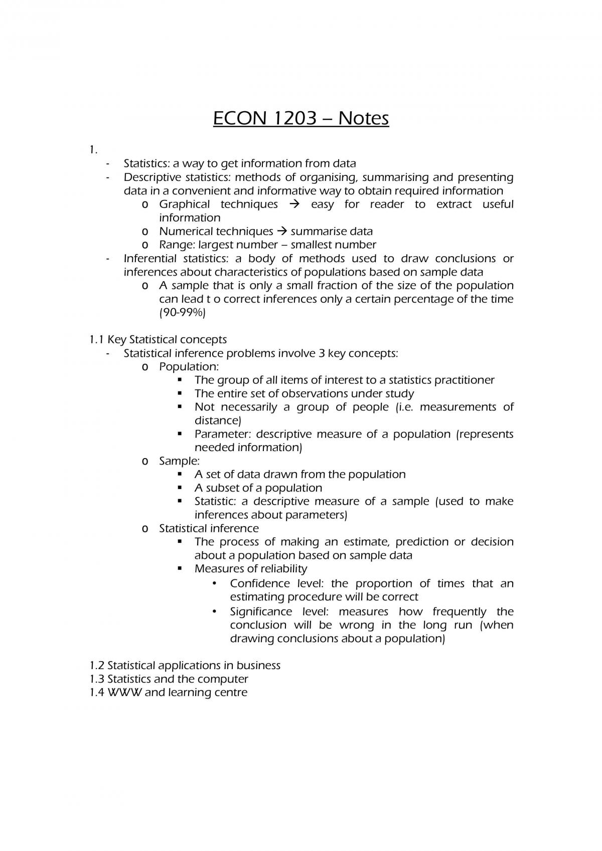 Econ1203 Notes - Page 1