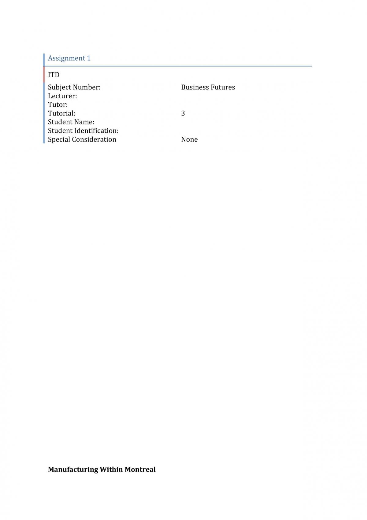 Business Futures Completed Assignment  - Page 1