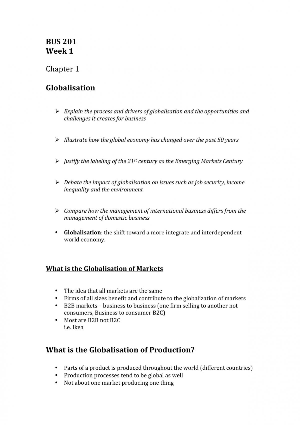 Introduction to Global Business - Weeks 1-6 Study Notes - Page 1