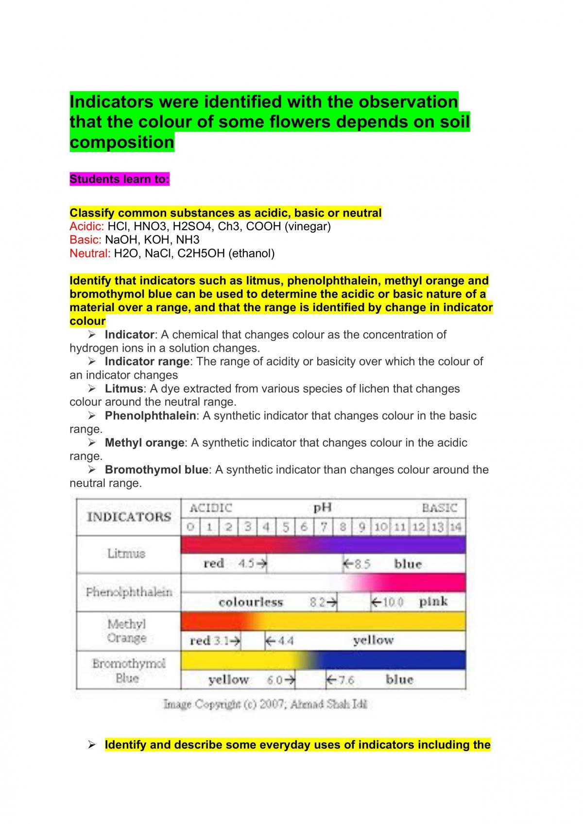 Chemistry Acidic Environment Syllabus Notes - Page 1